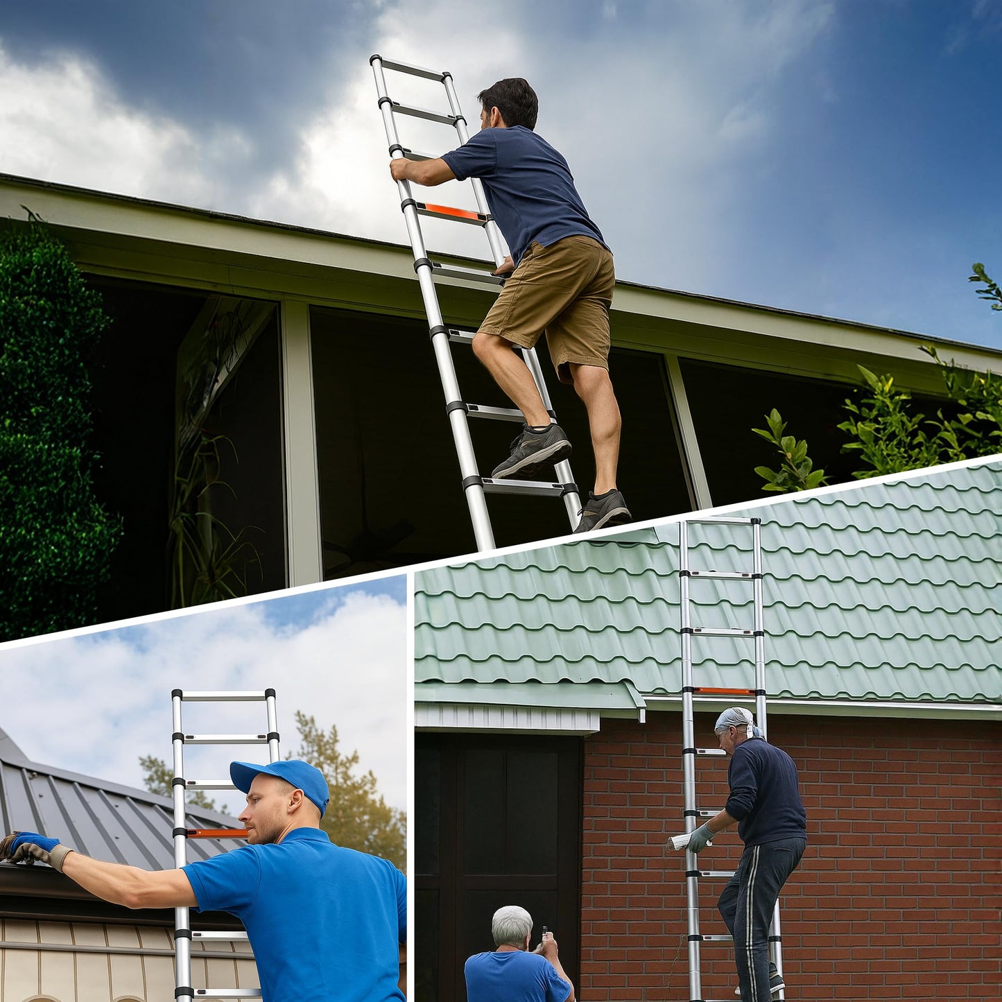 ICARRY Telescopic Ladder 12.9 FT Extension Ladder Aluminum Lightweight Telescopic Ladders, Multi-Purpose Collapsible Extension, Soft Close Design, 300lb Capacity,Ideal for Home, RV, and Outdoor Work