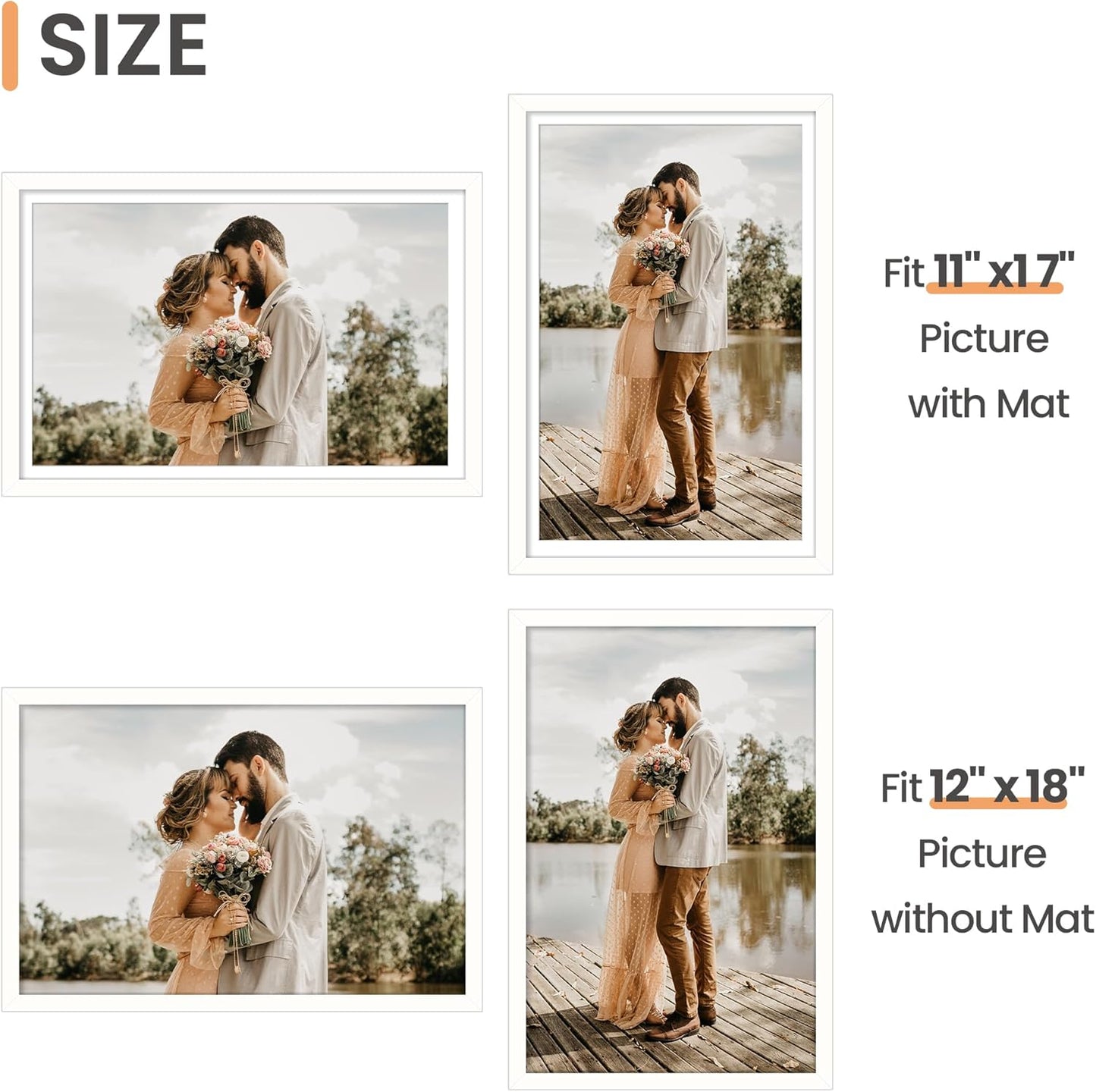 Upsimples 12x18 Picture Frame Set of 5 - Display 11x17 or 12x18 Photos | White Wall Gallery Frames