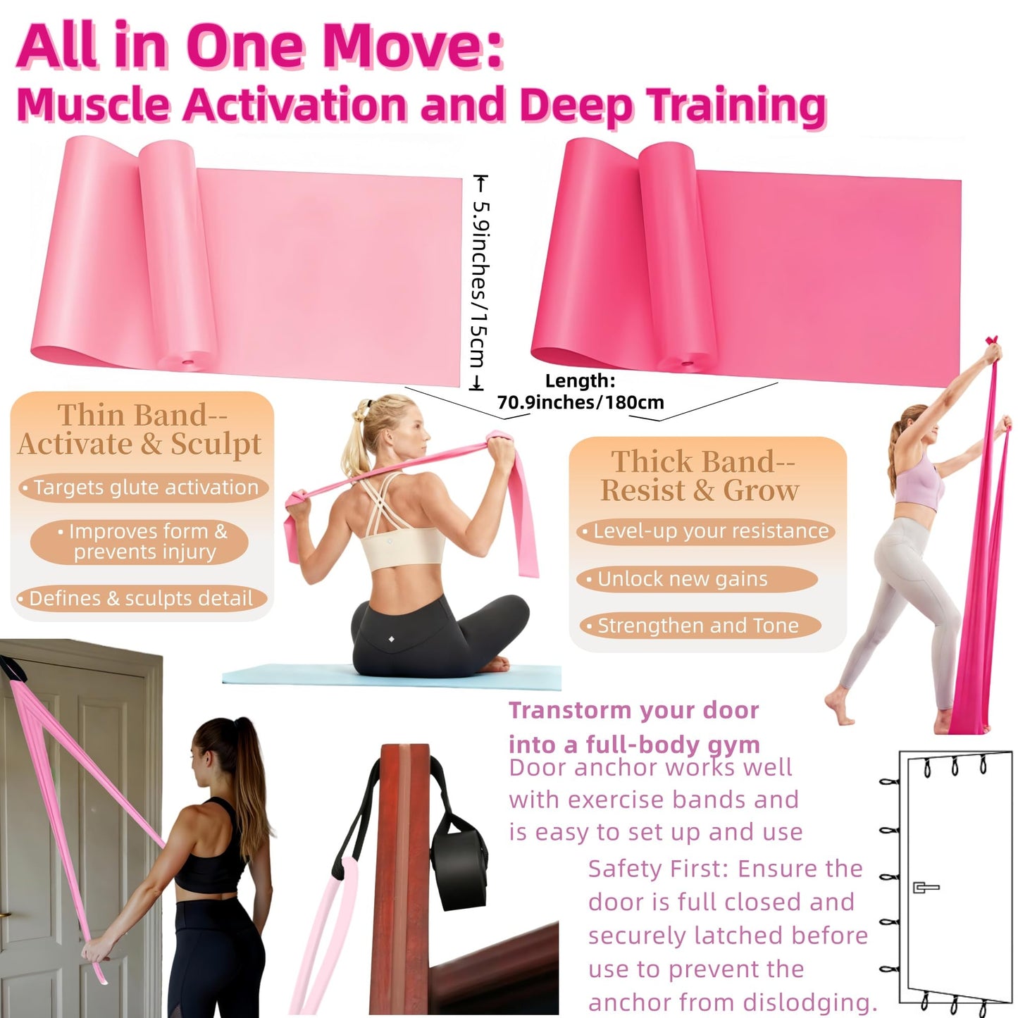 Ypdroy Women Glute Workout Equipment Set, Ankle Resistance Bands with Cuffs Long Yoga Resistance Bands Socks & Bag, Glute Sculpting at Home Set for Gym Equipment Pilates Kit