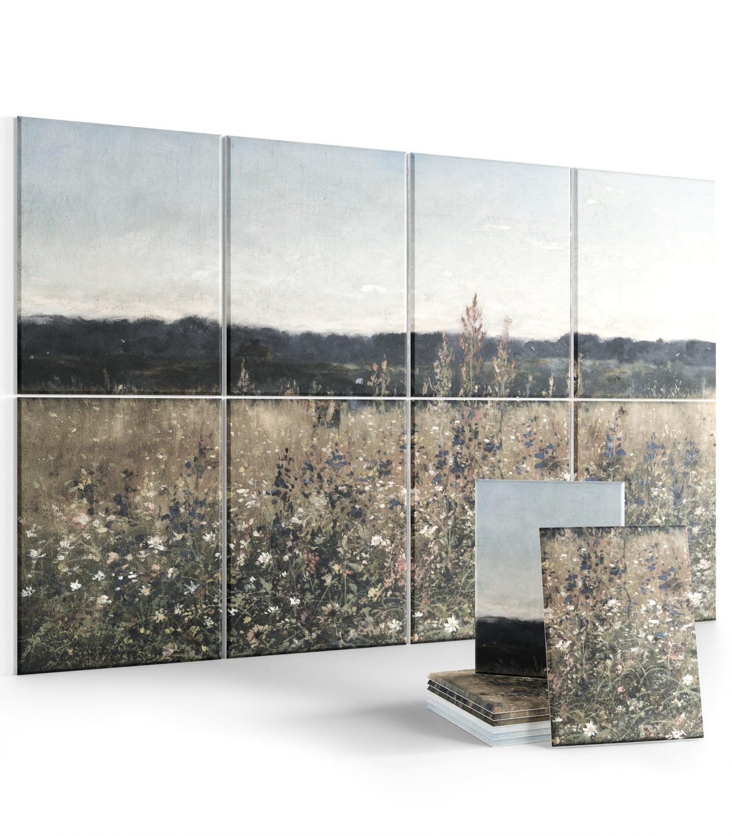 Wall Art Acoustic Panels,70''×47''Sound Absorbing Panels-8-Pack with 60 Adhesive Tabs, Decorative Sound Absorbing Panels for Living Room and Recording Studio, Offices-Champ Fleuri