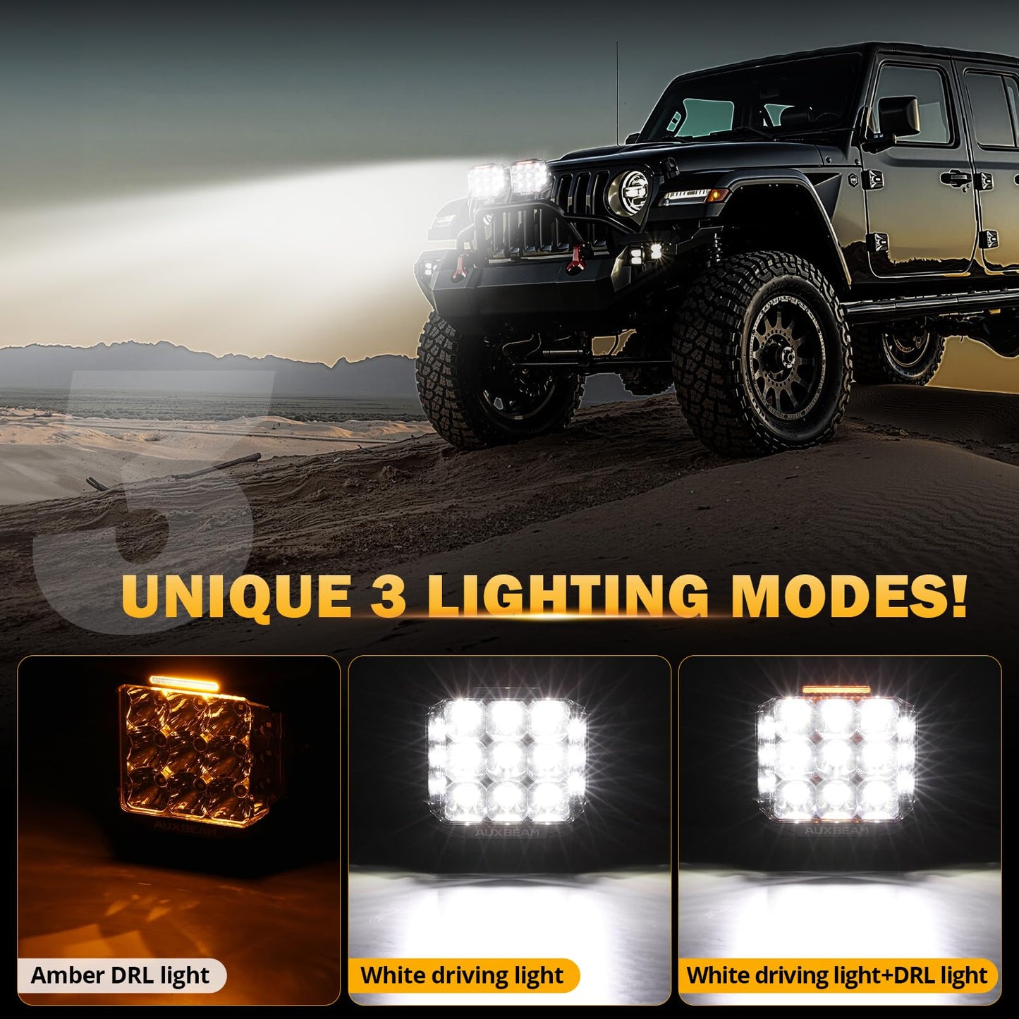 Auxbeam 7" Off-Road Lights with 270° Side Shooter, V Max Series Pod Lights with DRL & Back Light, 228W 26100LM Spot Flood Combo Ditch Lights, Cube LED Driving Light for Jeep ATV UTV, Pair
