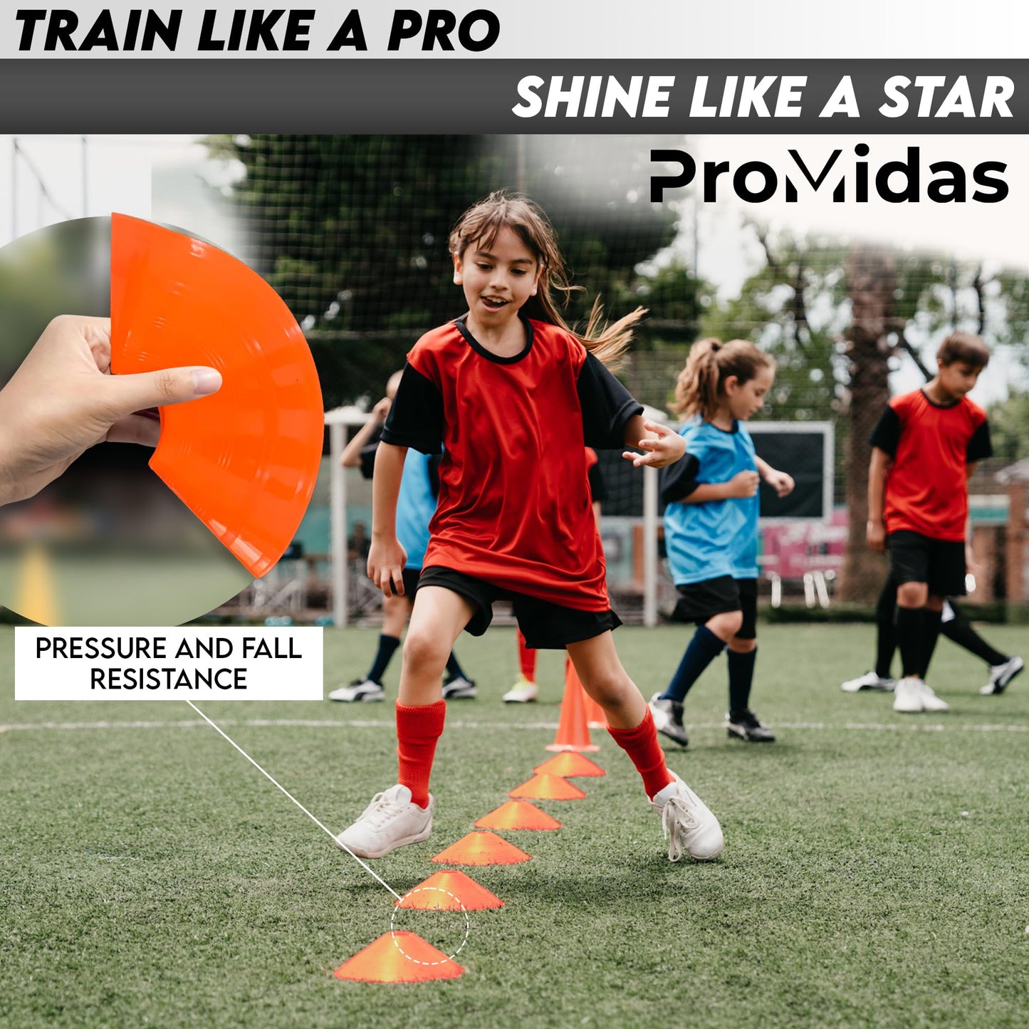 Disc Soccer Cones for Training Kids with Mesh Bag & Strap - 200/100/50/24 Small Plastic Cone for Sports Training - Flexible Conos for Soccer Practice Equipment, Basketball & Football Drills Equipment