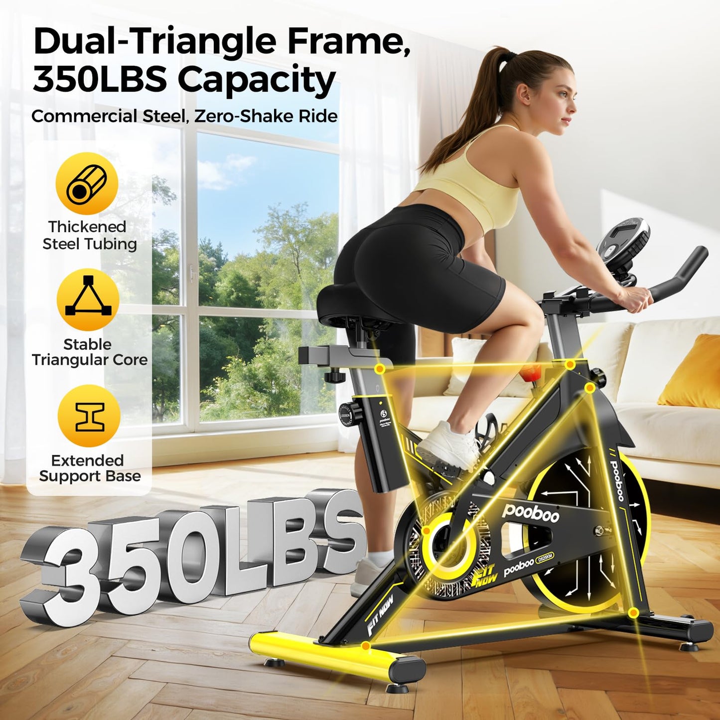 pooboo Exercise Bike,Stationary Bike for Home with Exclusive App,Magnetic Indoor Cycling Bike with 350 lb Weight Capacity,Tablet Mount and for Weight Loss