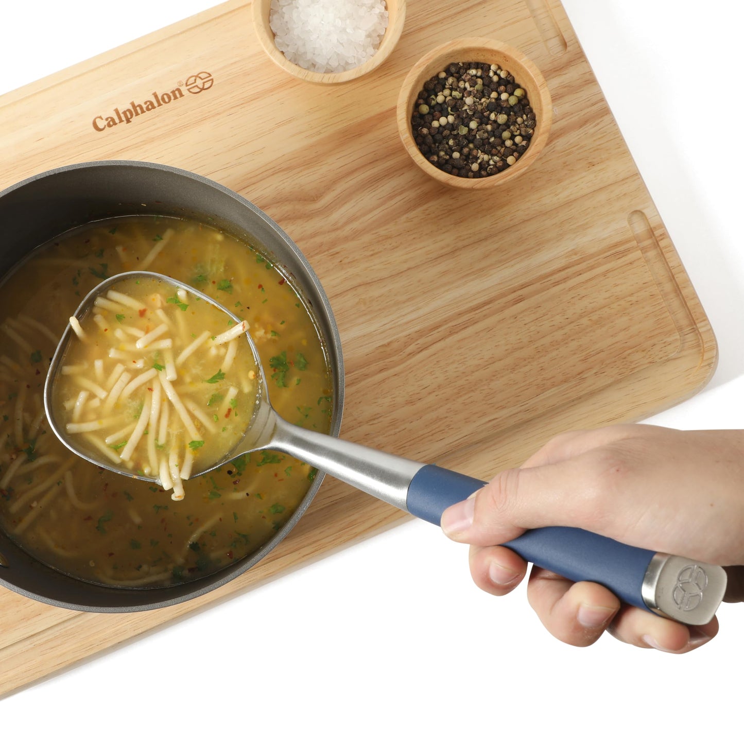 Calphalon Edge Stainless Steel Ladle w/Thermoplatic Rubber - Navy Blue