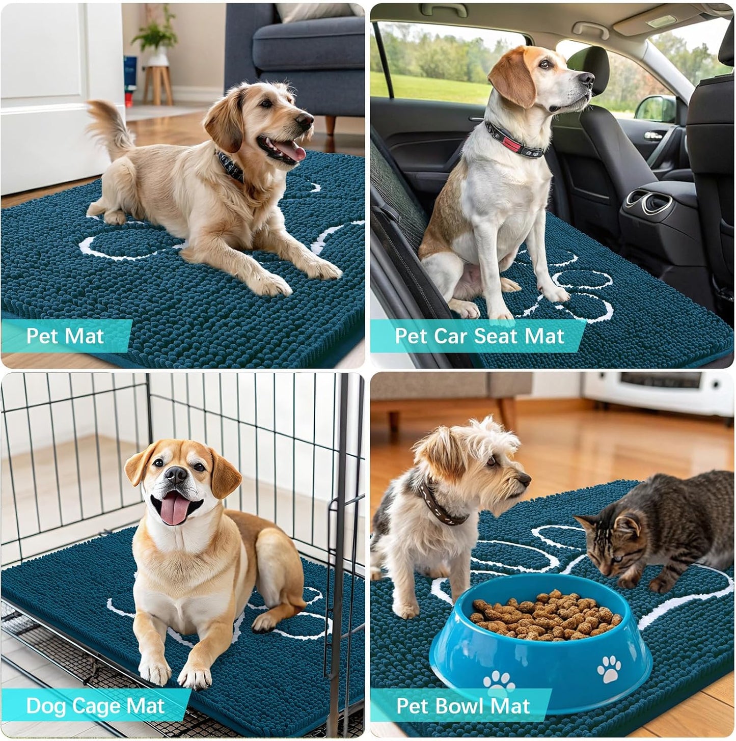 OLANLY Dog Door Mat - Absorbent Non-Slip Mud Mat for Muddy Paws | 47x32, Atlantic Blue, Quick Dry Chenille