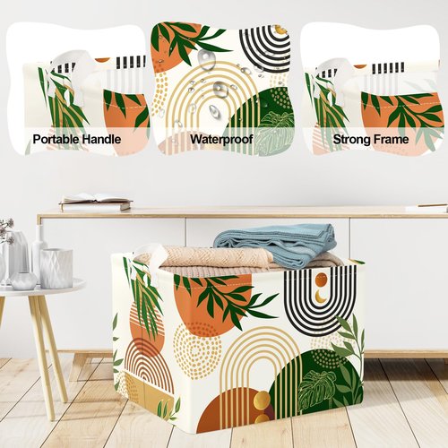 Clastyle Boho Geometric Storage Basket Baby Laundry Hamper Leaf Kid Gift Toy Box Collapsible Clothes Organizer Nursery Bin for Bedroom, Arched Door, 40 * 30 * 30 cm