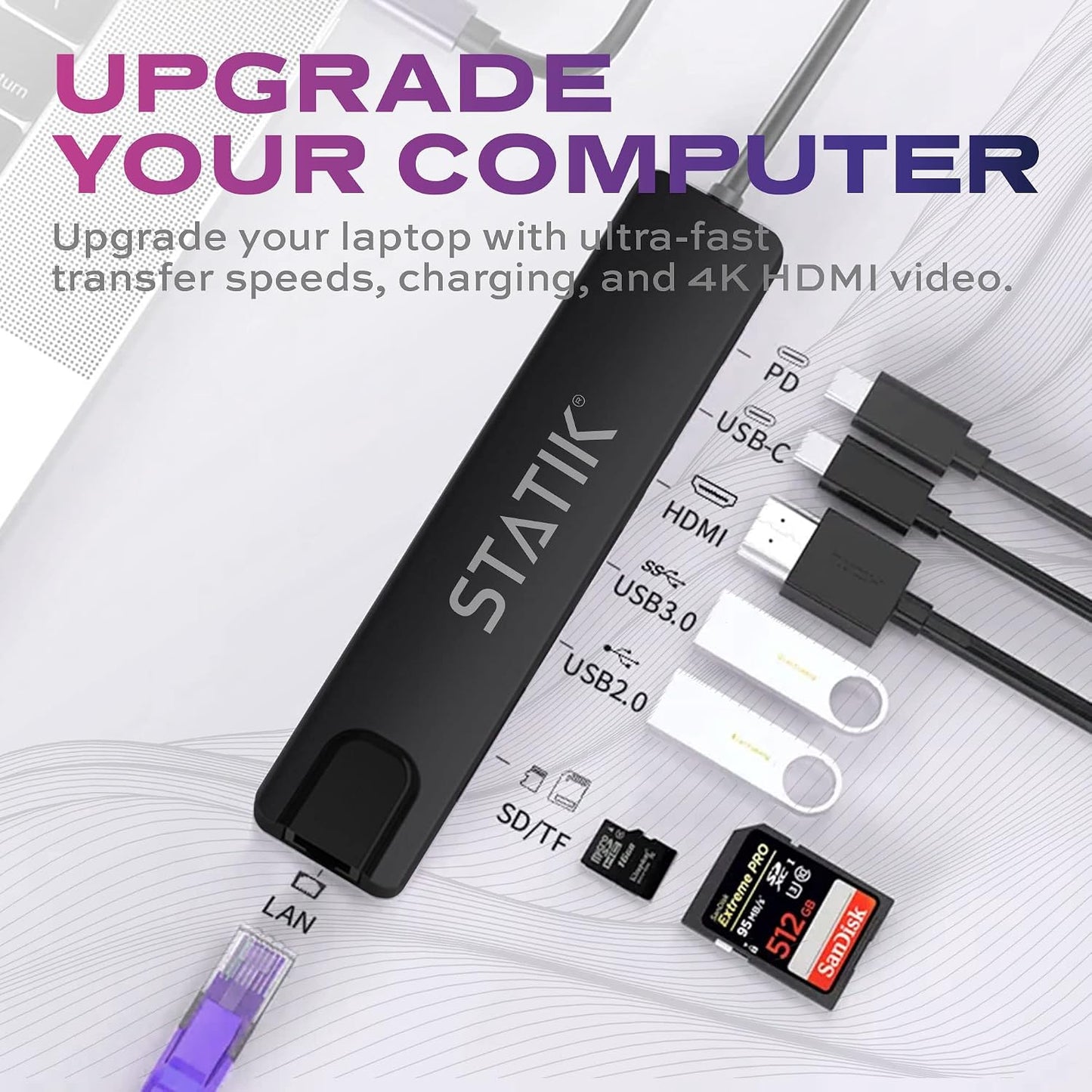 Statik 8-in-1 4K 100Mbps UltraHub Powered USB C Hub - Multiport Adapter - Docking Station with USB C HDMI, Ethernet