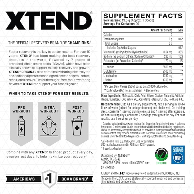 Original BCAA Powder Mango Madness | Sugar Free Post Workout Muscle Recovery Drink with Amino Acids | 7g BCAAs for Men & Women | 90 Servings