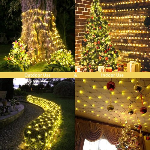 JMEXSUSS 360 LED Christmas Net Lights - Waterproof Connectable 12ft x 5ft Mesh Lights | Warm White with Remote