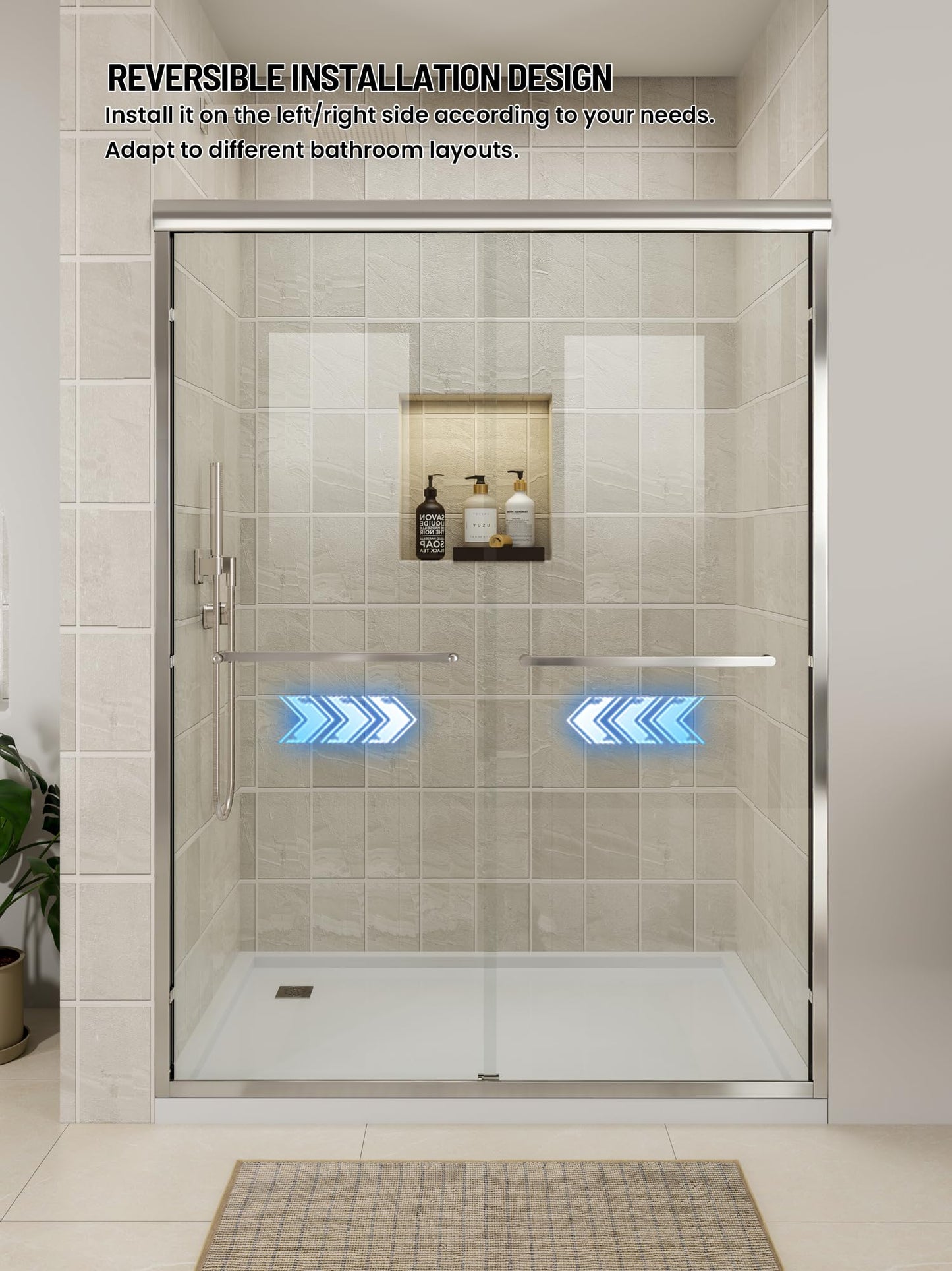 Glass Shower Door, 50-54" W x 72" H Sliding Shower Door, Aluminum Semi-Frameless & 1/4"(6mm) Clear Tempered with Explosion-Proof Film Nano Coating Shower Door Fit for Walk in Shower, Chrome Silver