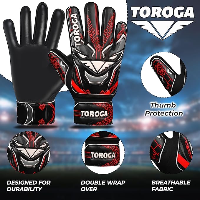 Goalkeeper Gloves for Kids & Youth – Soccer Goalie Gloves, Strong Latex Grip, Double Wrist Support & Breathable Mesh – Boys Football Gloves