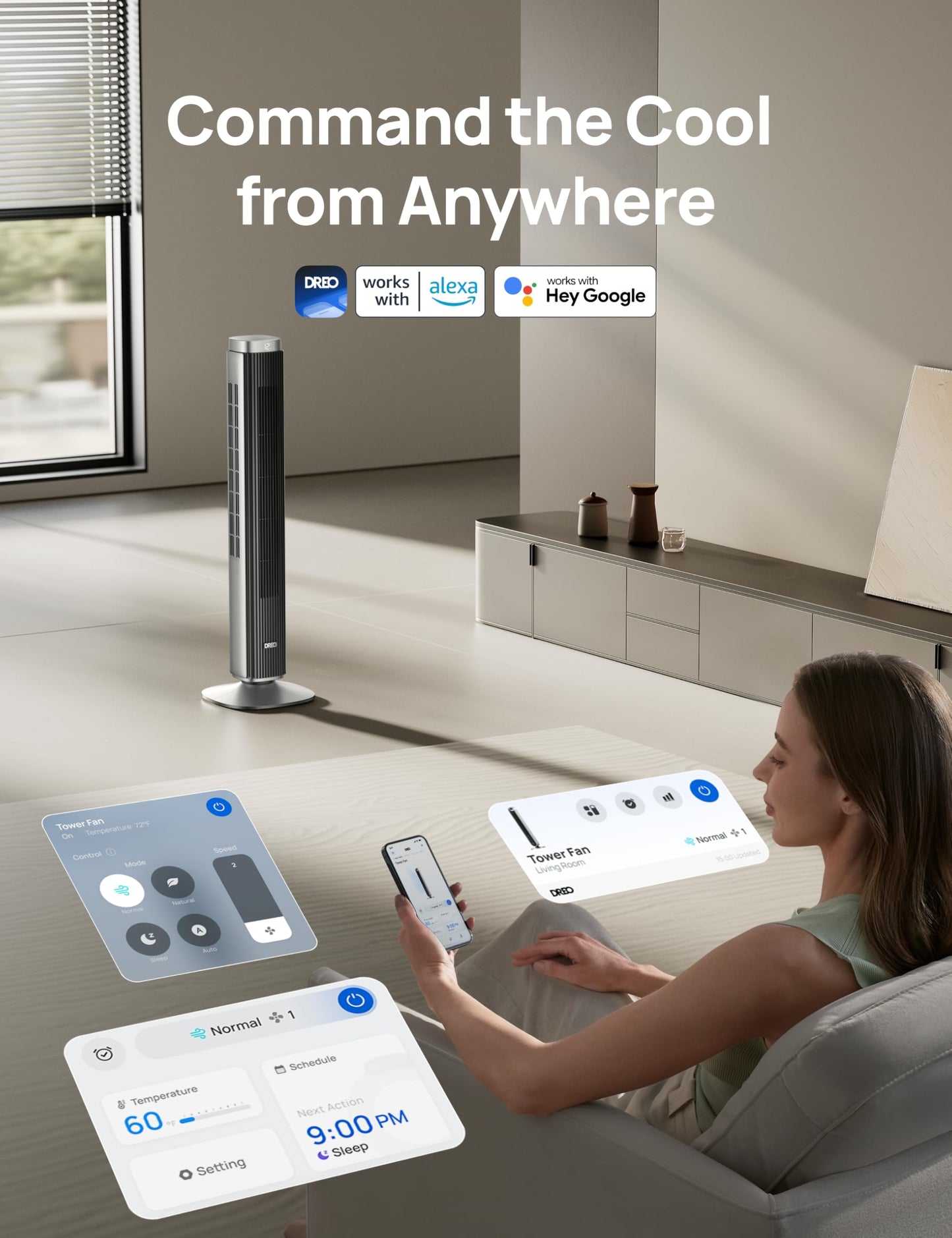 DREO Tower Fan for Bedroom, Standing Oscillating Fan with 40ft Far Airflow, 20dB Quiet, 12 Speeds, 28ft/s Velocity, Smart Control, DC Motor, 42 inch, 90° Oscillation, 4 Modes, 12H Timer, Pilot Pro S