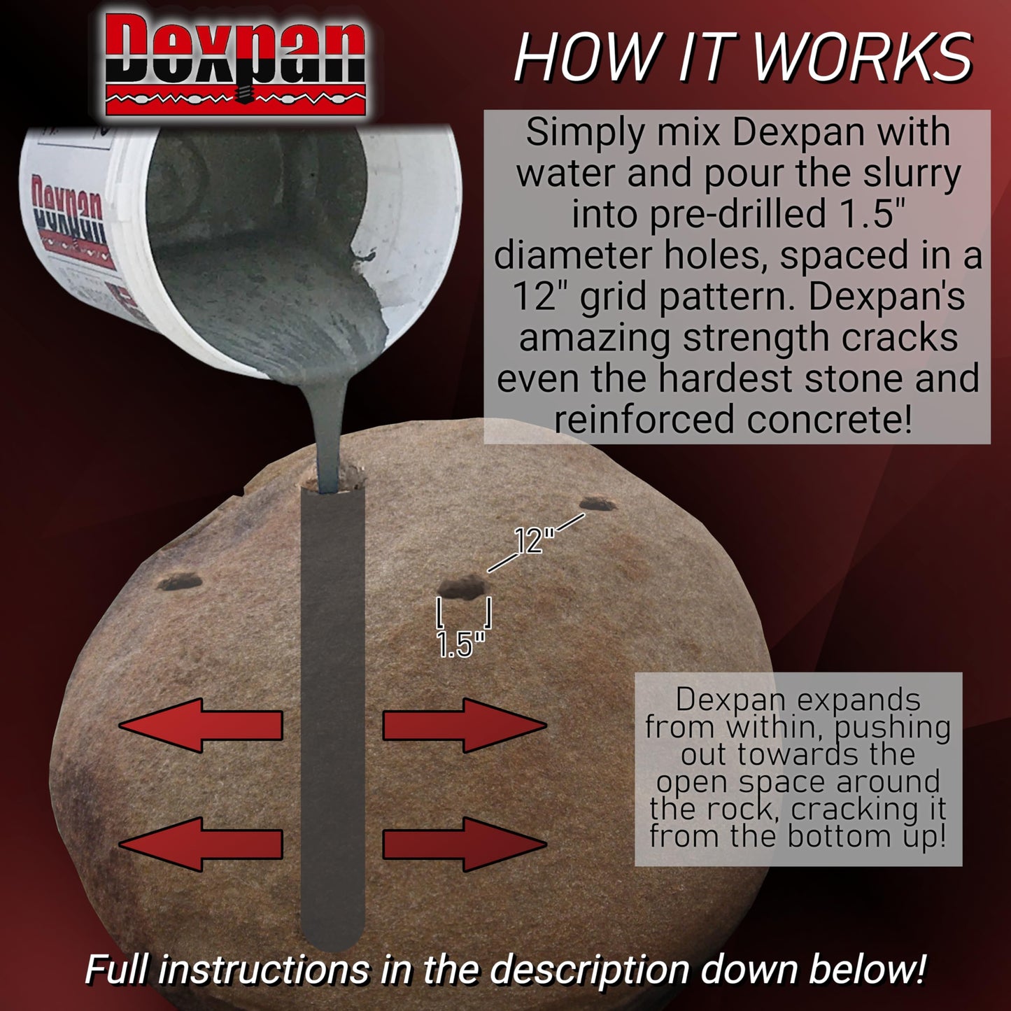 Dexpan Expansive Demolition Grout 44 Lb. Box for Rock Breaking, Concrete Cutting, Excavating. Alternative to Demolition Jack Hammer Breaker, Jackhammer, Concrete Saw, Rock Drill (DEXPAN44BOX2) (50F-77