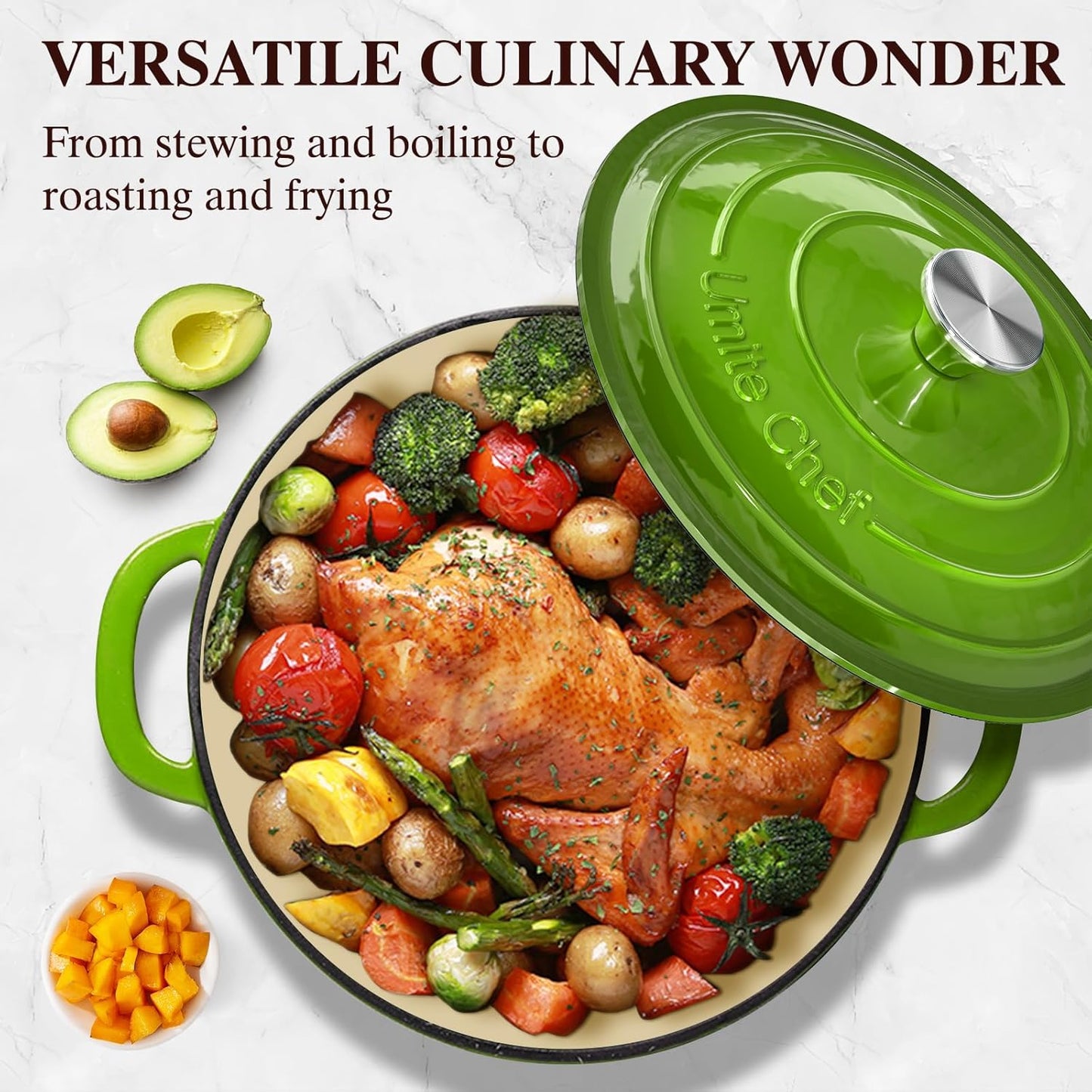 Umite Chef 5QT Enameled Cast Iron Dutch Oven - Heavy-Duty Cookware for Baking, Braising & Stews | Green