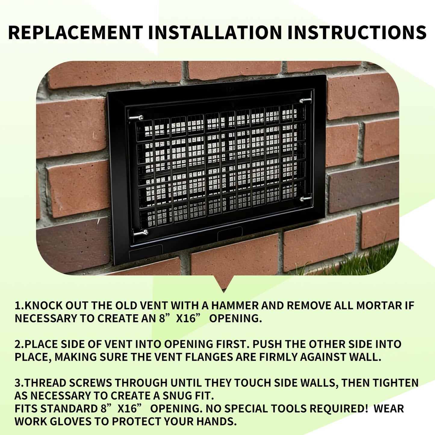 10 Pack 8" x 16" Automatic Foundation Vent for Ventilating Crawl Space Replacement Auto Air Vent, Black