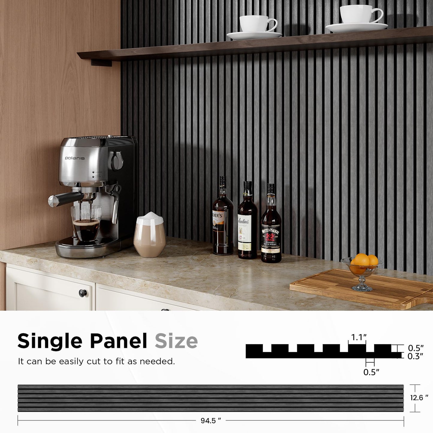 SMARTSTANDARD Wood Slat Acoustic Wall Panels 4 Pack 94"x12.6" Dark Gray, Noise Reducing and Sound Absorbing, Decorative Slat Panels for Home Studio Office Living Room