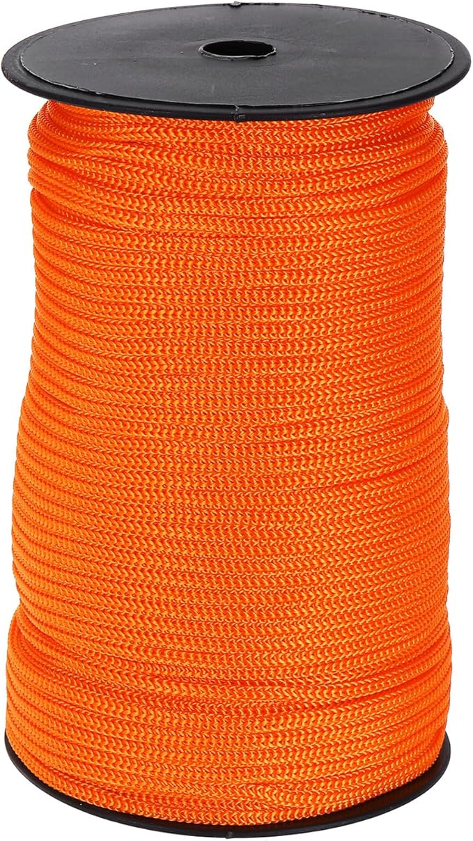MECCANIXITY 3/16 Inch Polypropylene Rope Braided Ropes, 328ft Nylon Rope Hollow Utility Cord for Clothesline, Camping, Hiking, Outdoor, Dark Orange