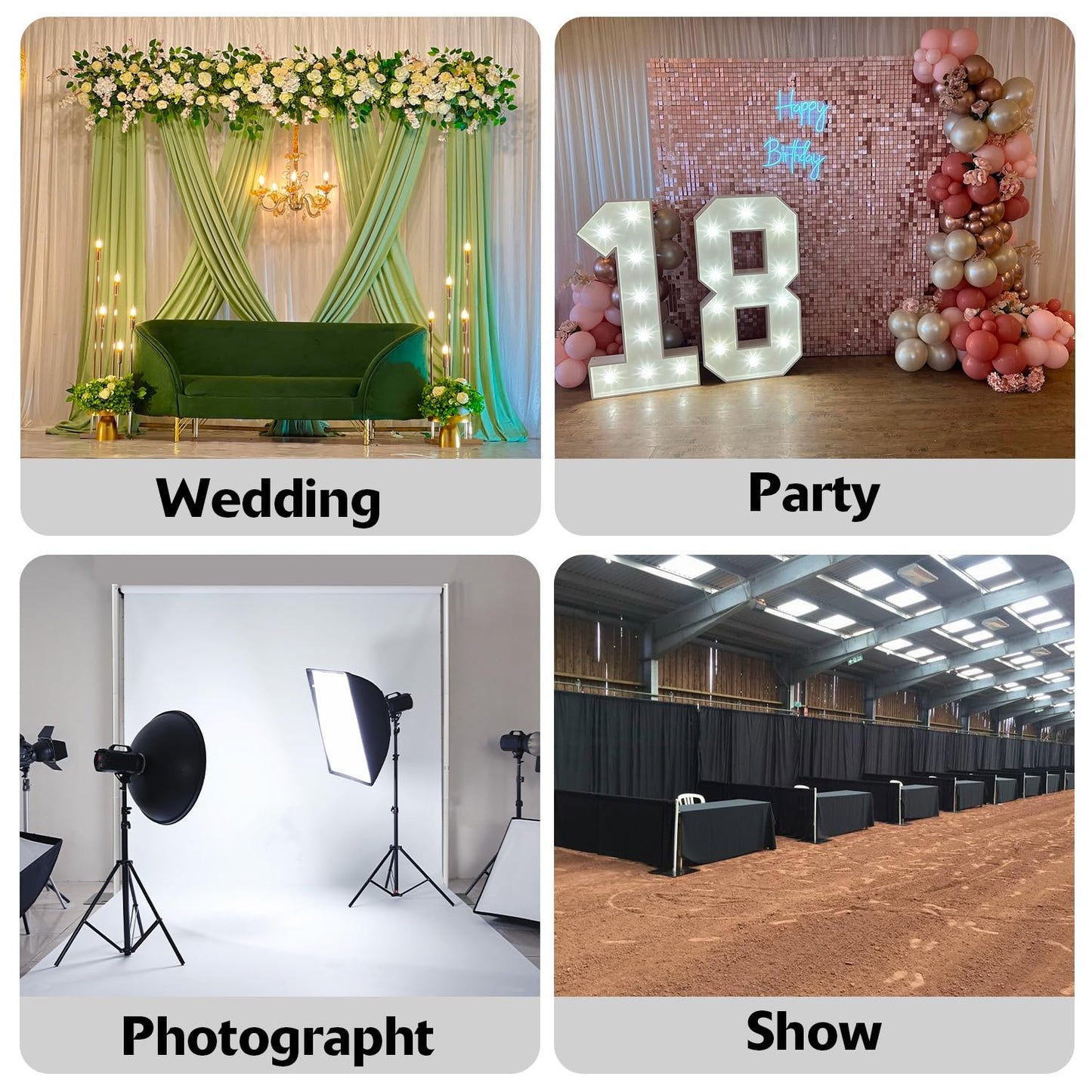 Hecis Pipe and Drape Backdrop Stand,8ft x 10ft Backdrop Stand, Adjustable Metal Heavy Duty Wedding Background for Parties Birthday Party Baby Shower Wedding Decorations