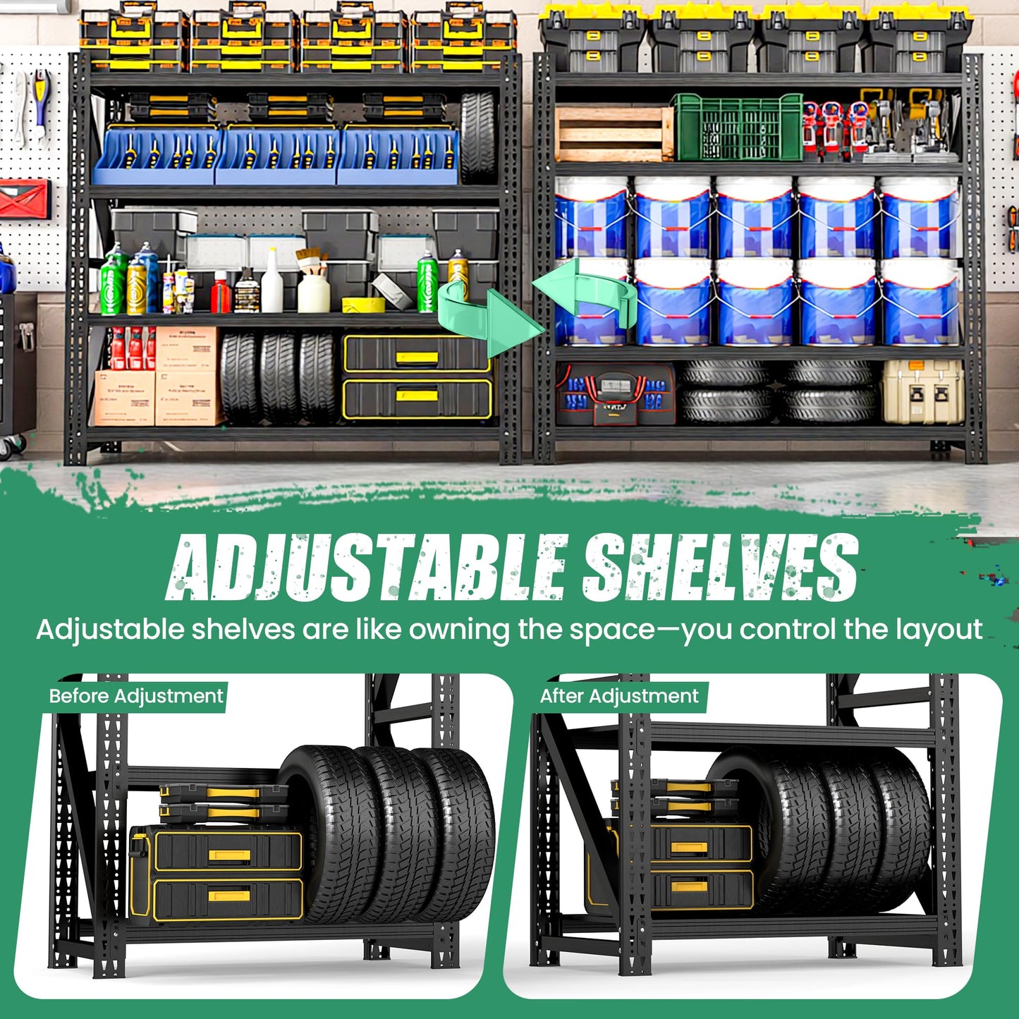 VIYET 4 Tier Heavy Duty Garage Shelving,Industrial Shelving Built for Maximum Weight,Garage Storage Racks Heavy Duty Steel Shelves,Large Capacity Metal Rack for Warehouse,Shop,Basement