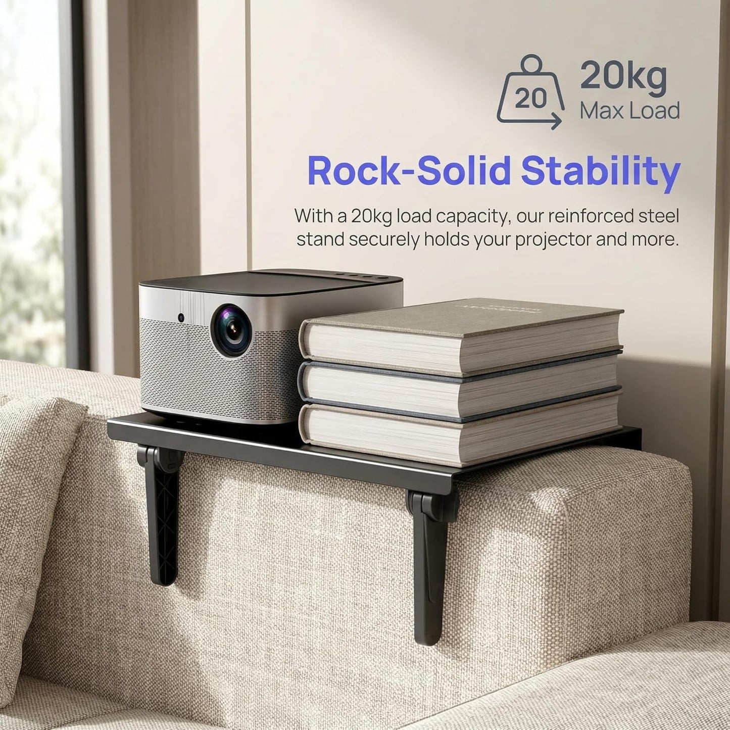 Aidoclip 44 lb Setup, 3-Level 10.598.19 No-Drilling Projector Wall Mount Shelf, Adjustable Foldable Metal Stand