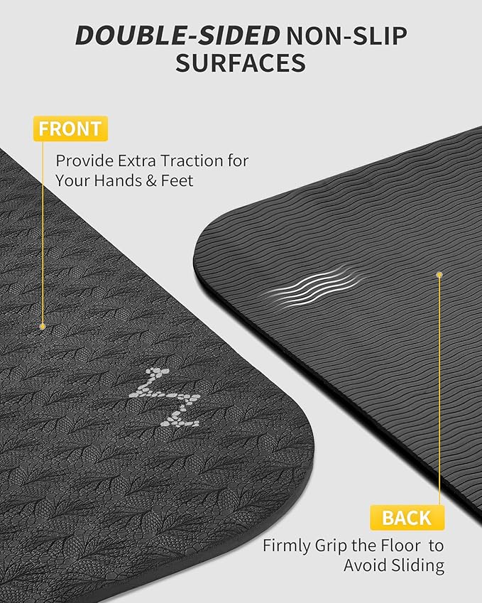 CAMBIVO Large Yoga Mat (6'x 4'), Extra Wide Workout Mat for Men and Women, Yoga Mat Thick 1/3 &1/4 Exercise Mats for Home Workout, Yoga, Pilates (Black,1/4 inch)