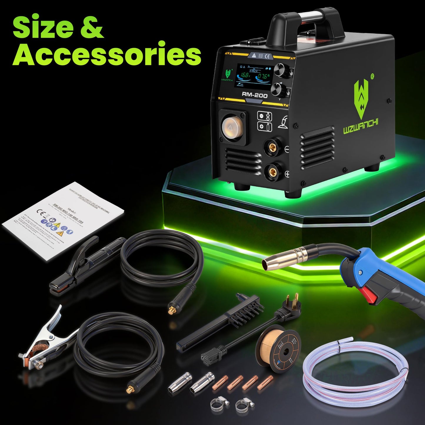 WZWANCHI 200A Aluminum MIG Welder 110V/220V, Flux MIG/MIG/Single Pulse MIG/Stick/Lift TIG 5 In 1 MIG Welding Machine With LED Display, Heavy Duty Flux Cored MIG Welder For Indoor Outdoor