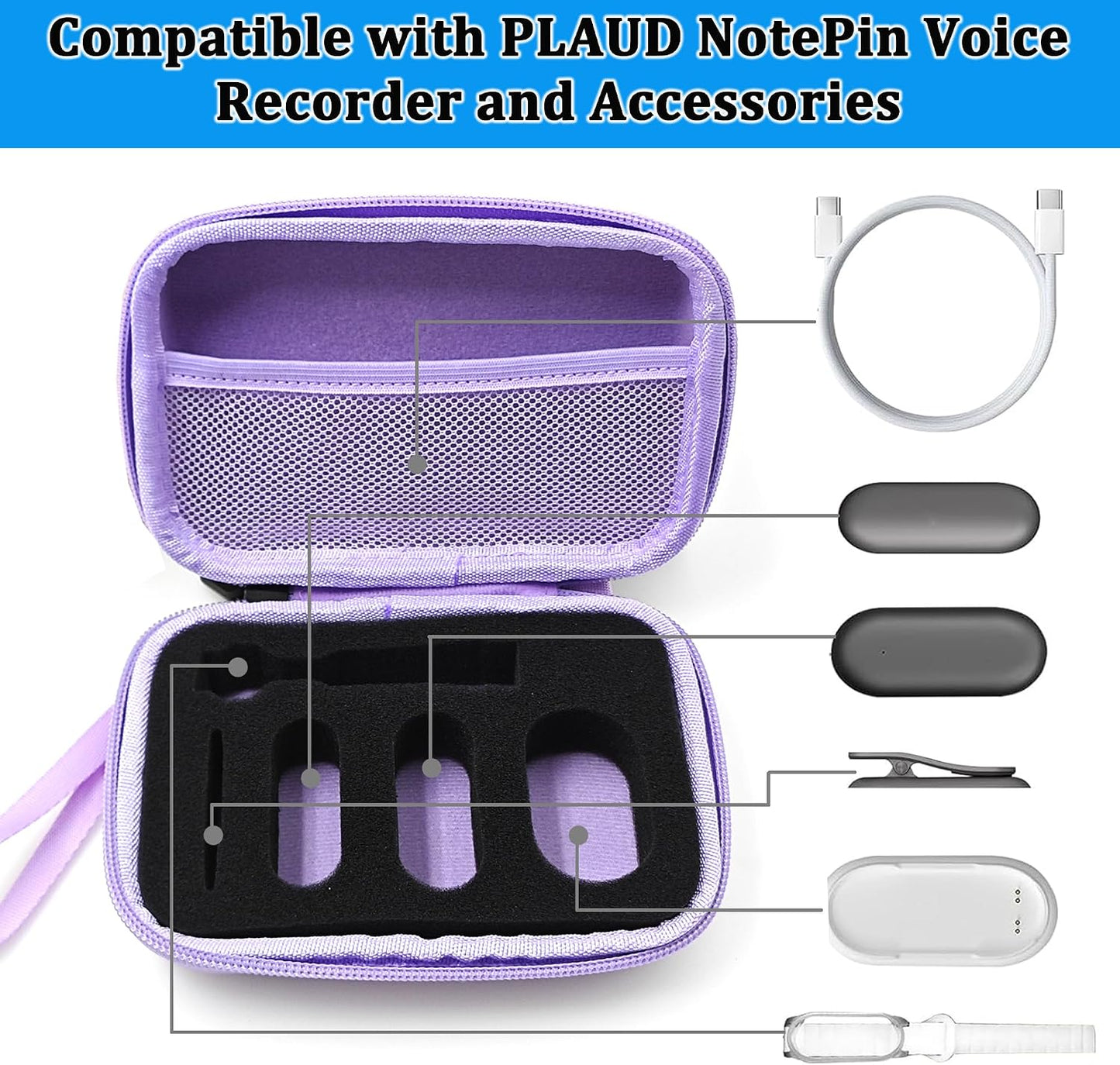 LeoTube Protective Case for PLAUD NotePin Voice Recorder - Custom Fit Foam Holds All Accessories, Waterproof