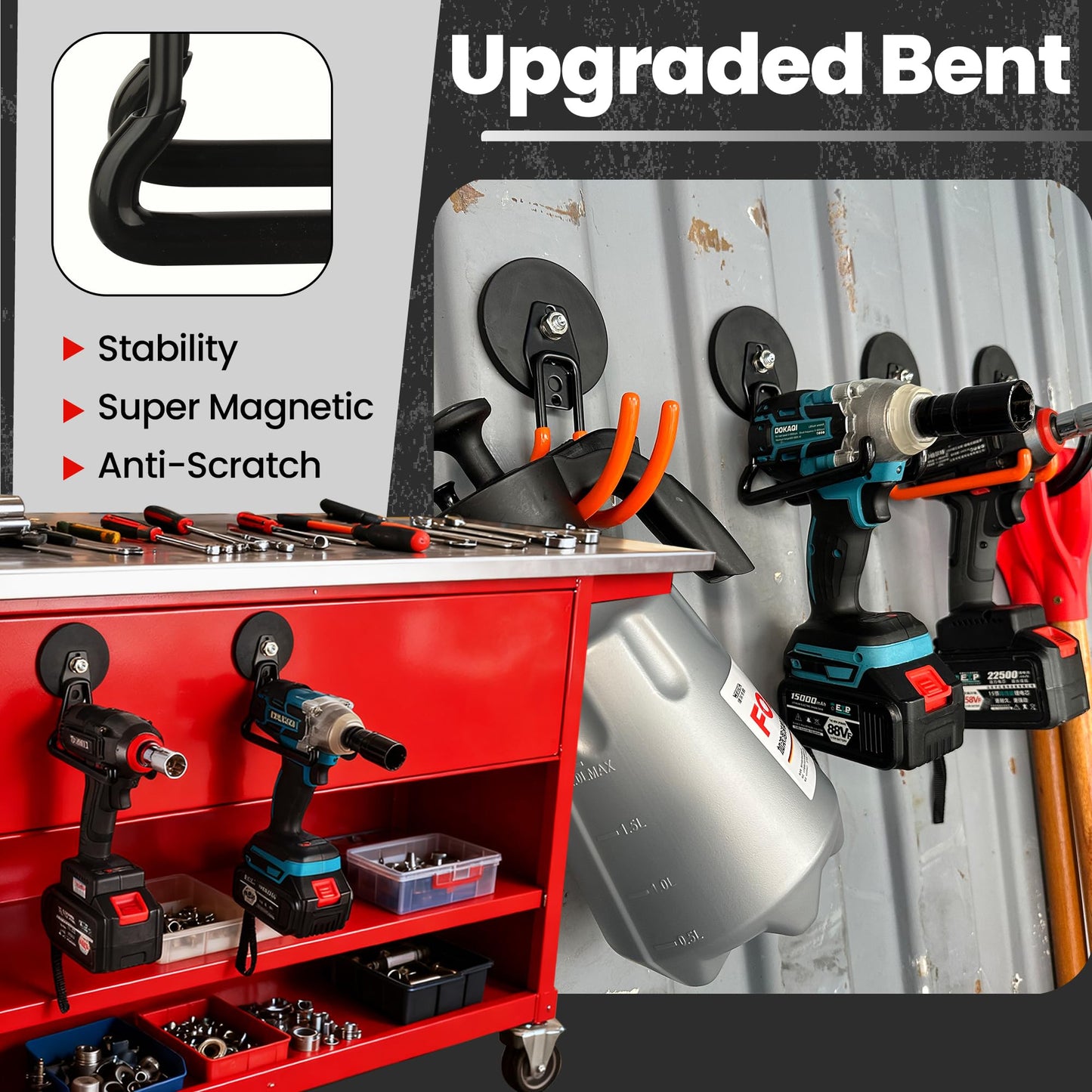 ULIBERMAGNET Heavy Duty Magnetic Garage Hooks,8 Pack Strong Large Magnet Hooks for Power Drill,Garden Tools,Hose,Pegboard,Garage, Workshop,Magnetic Storage Hooks for Indoor Outdoor Hanging(Black)