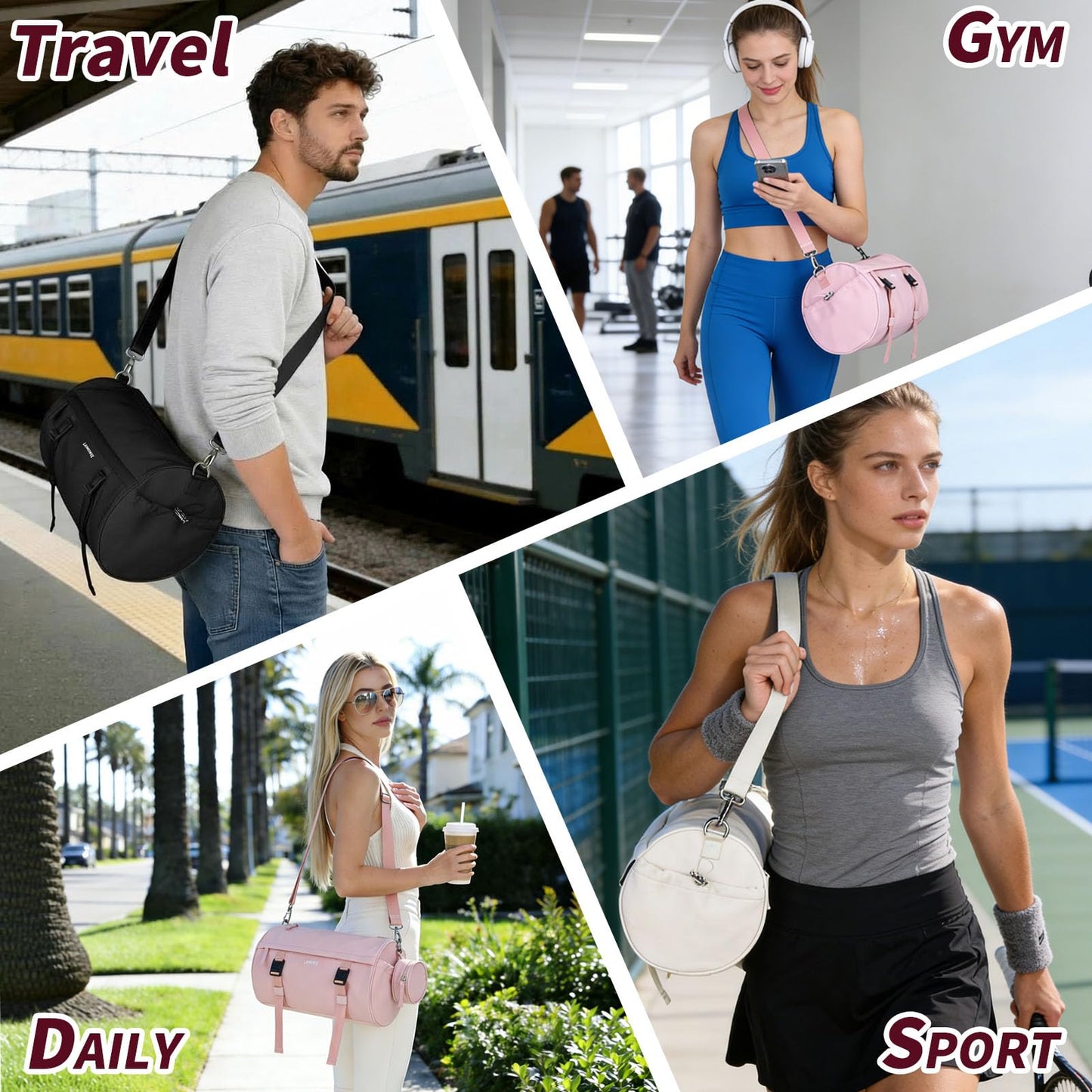 LAIMEIWEE Small Gym Bag for Women Men, 11L Compact Workout Yoga Bag with Wet Pocket and Yoga Mat Holder, Mini Sport Duffle Bags for Dance, Pilates, Ballets, Swimming, Travel (Pink)