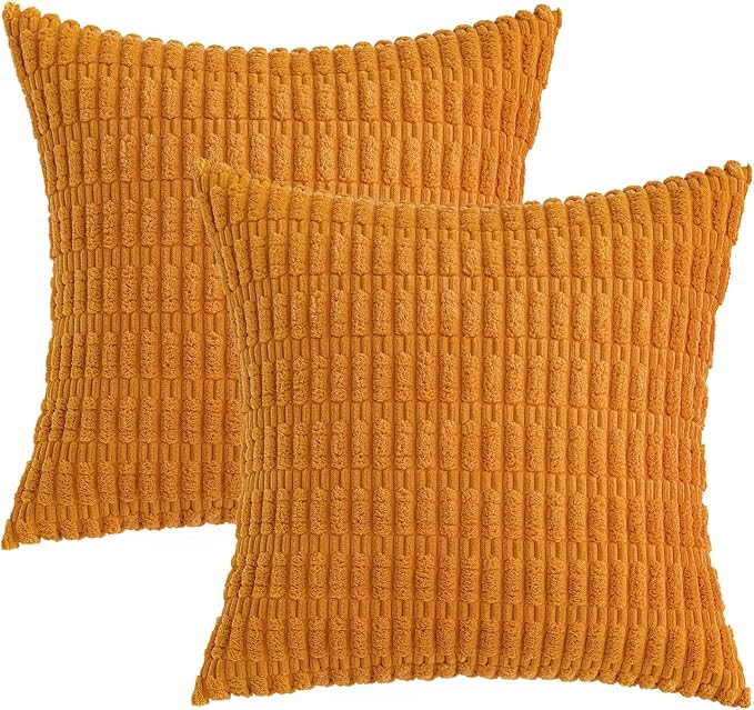 MIULEE Pack of 2 Burnt Orange Corduroy Decorative Pillow Covers 18x18 Inch Soft Boho Striped Throw Pillow Covers Modern Farmhouse Home Decor for Summer Sofa Living Room Couch Bed