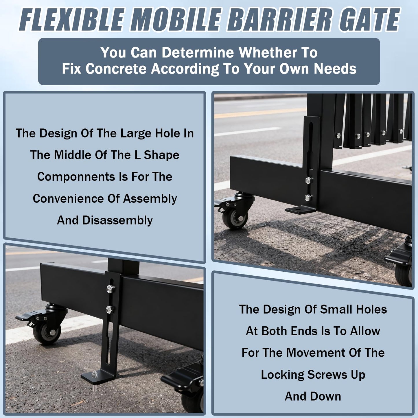 23.5FT Industrial Metal Expandable Barricade，Retractable Traffic Fence with Casters, Folding Security Gate，Portable Barricade Gate for Construction Area, Traffic Control, Cordon(Black