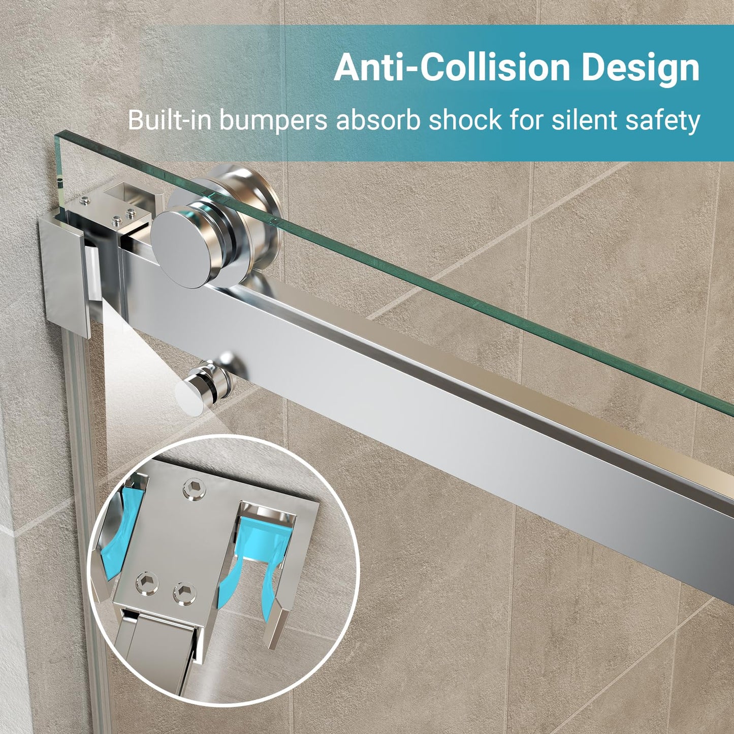BATHWILLER 44"-48" W x 76" H Double Sliding Shower Door, 5/16" (8mm) Clear Tempered Glass Frameless Shower Door with Nano Easy Clean Coating, Stainless Steel Hardware, Chrome