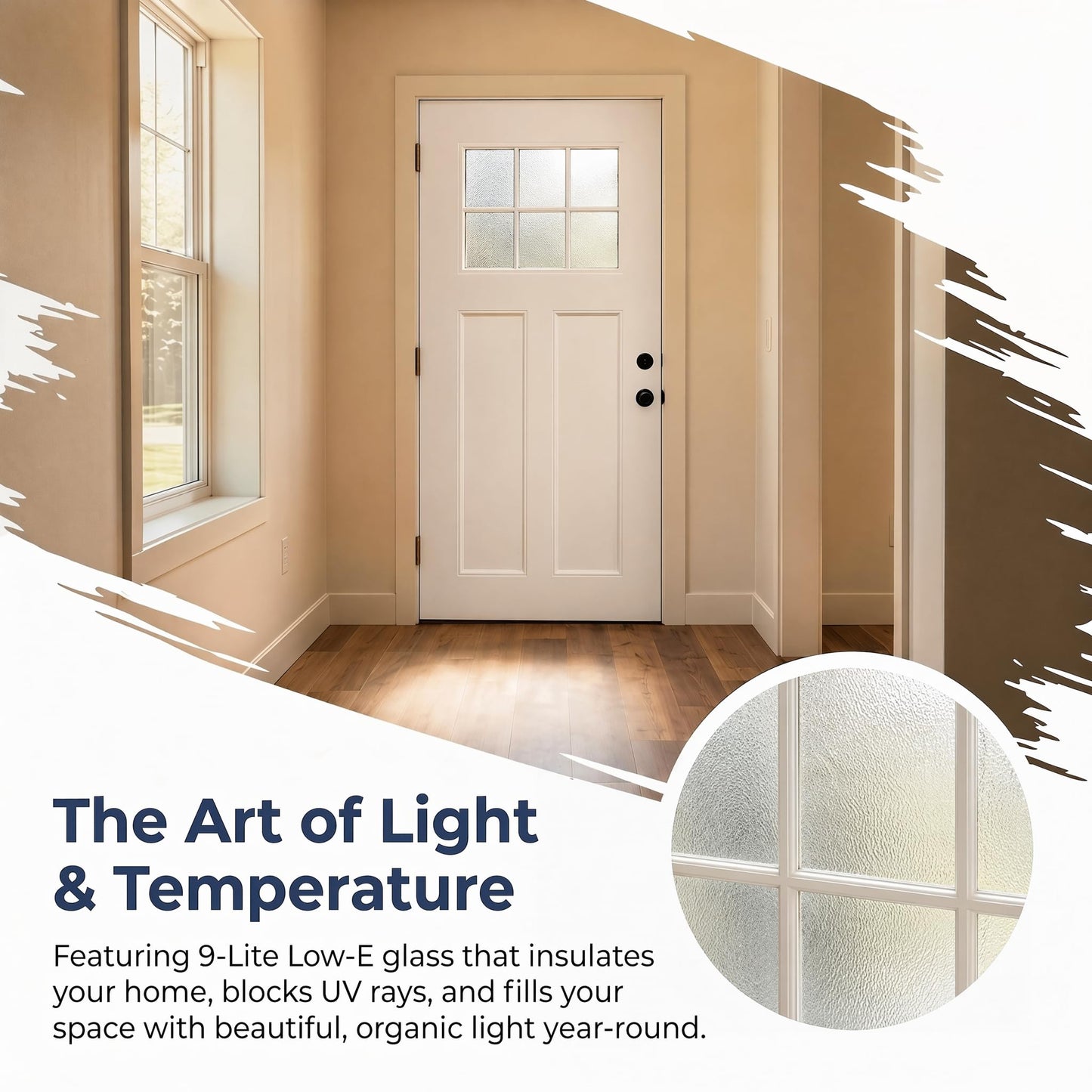 36‘’ x 80‘’ White Fiberglass Entry Door with Frosted Glass, Front Door with White Vinyl Frame and Brickmould, Left Inswing Exterior Door for Residential Entrance
