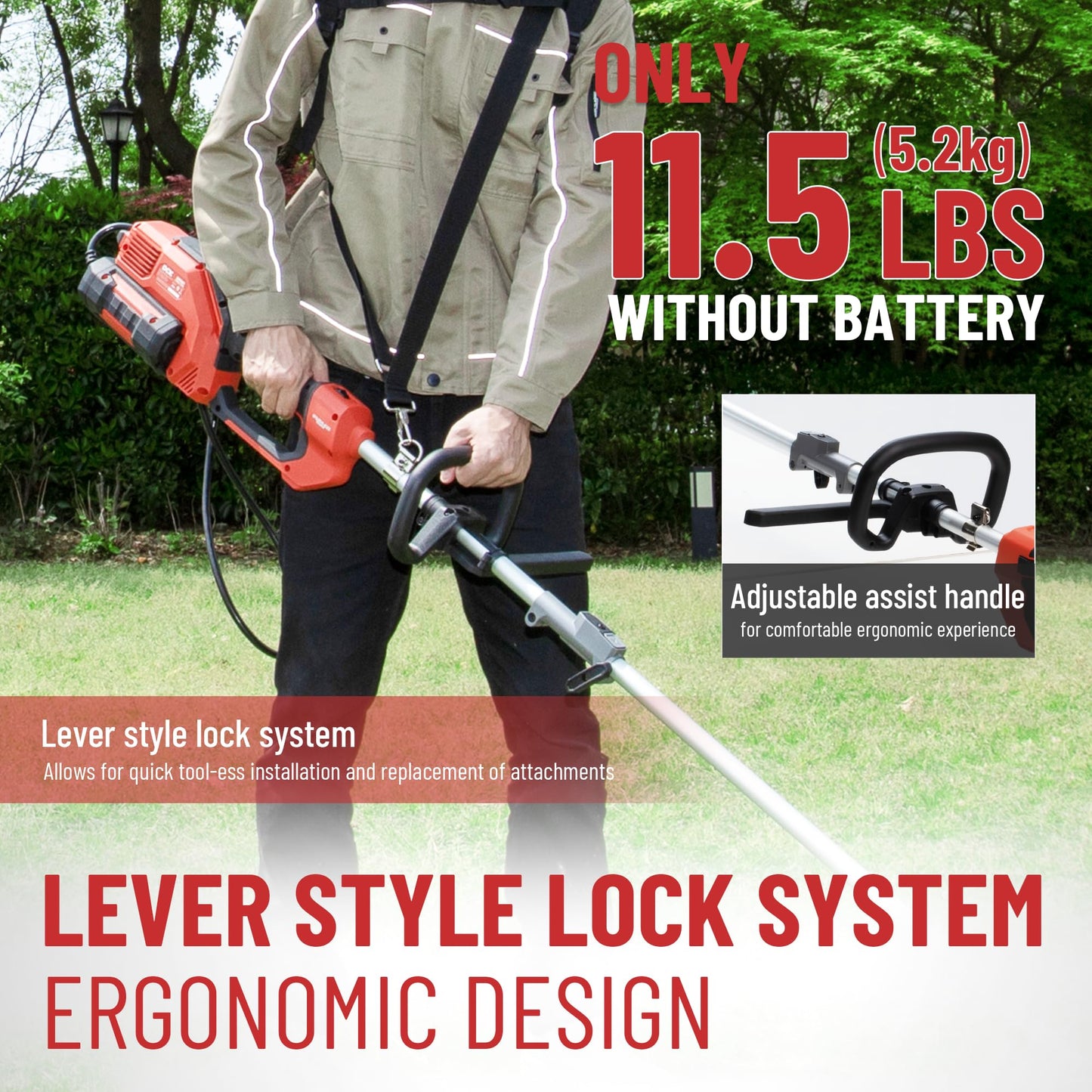 DCK 58V Multi-Head String Trimmer Cordless, 15" Brushless Weed Wacker with Rapid Reload and Auto Feed, 3-Speed Multi-Head Lawn Edger, Electric Weed Eater for Grass, 4.0Ah Battery and Charger