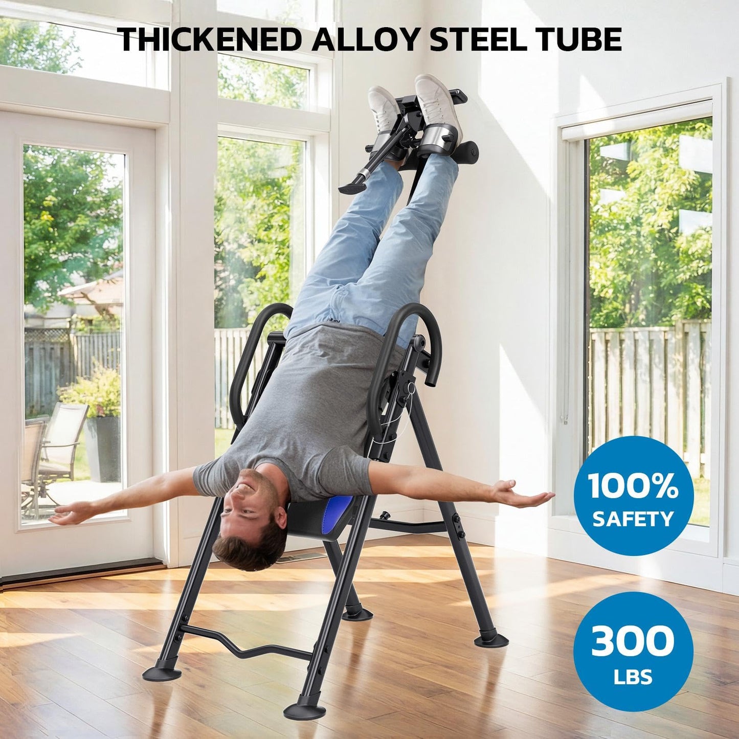 YOLEO Gravity Inversion Table for Back Pain Relief 2026 New Inversion Table w/Lumbar Support Easy to Assemble Back Stretcher Machine 300 lbs (Grayish Blue)