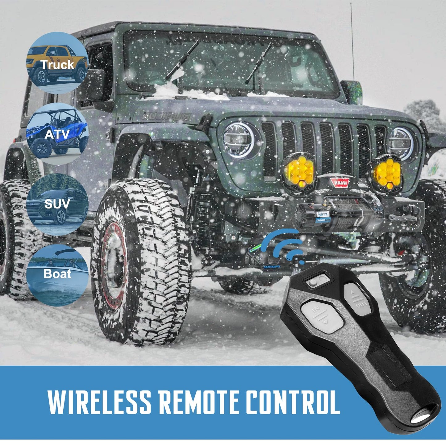 PROFLine Electric Winch 13000 lbs ATV Winch 12V with Synthetic Rope and Hook Truck Winch with Hawse Fairlead Remote Control for Towing UTV SUV Off Road Vehicle