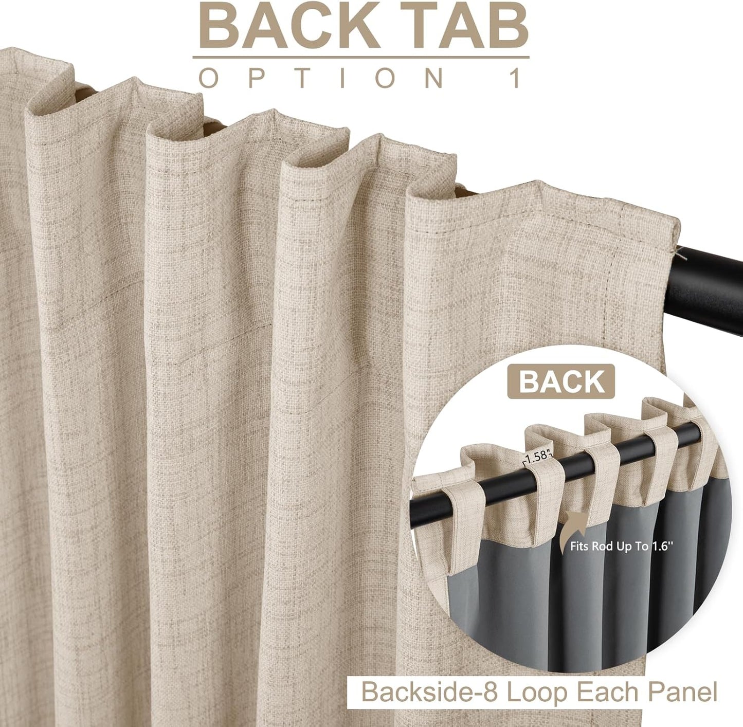 Skiennix 100% Blackout Linen Curtains - Thermal Insulated Drapes for Bedroom | 50" W x 102" L, Oatmeal, 2 Panels Set