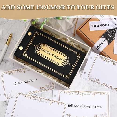 JULEASEL Classic Leather Blank Coupon Book- 30 DIY Coupons, Valentines Day Gifts for Him Her, Valentines Gift for Husband, Wife, Boyfriend, Girlfriend, Unique Anniversary Vday Gifts for Couples