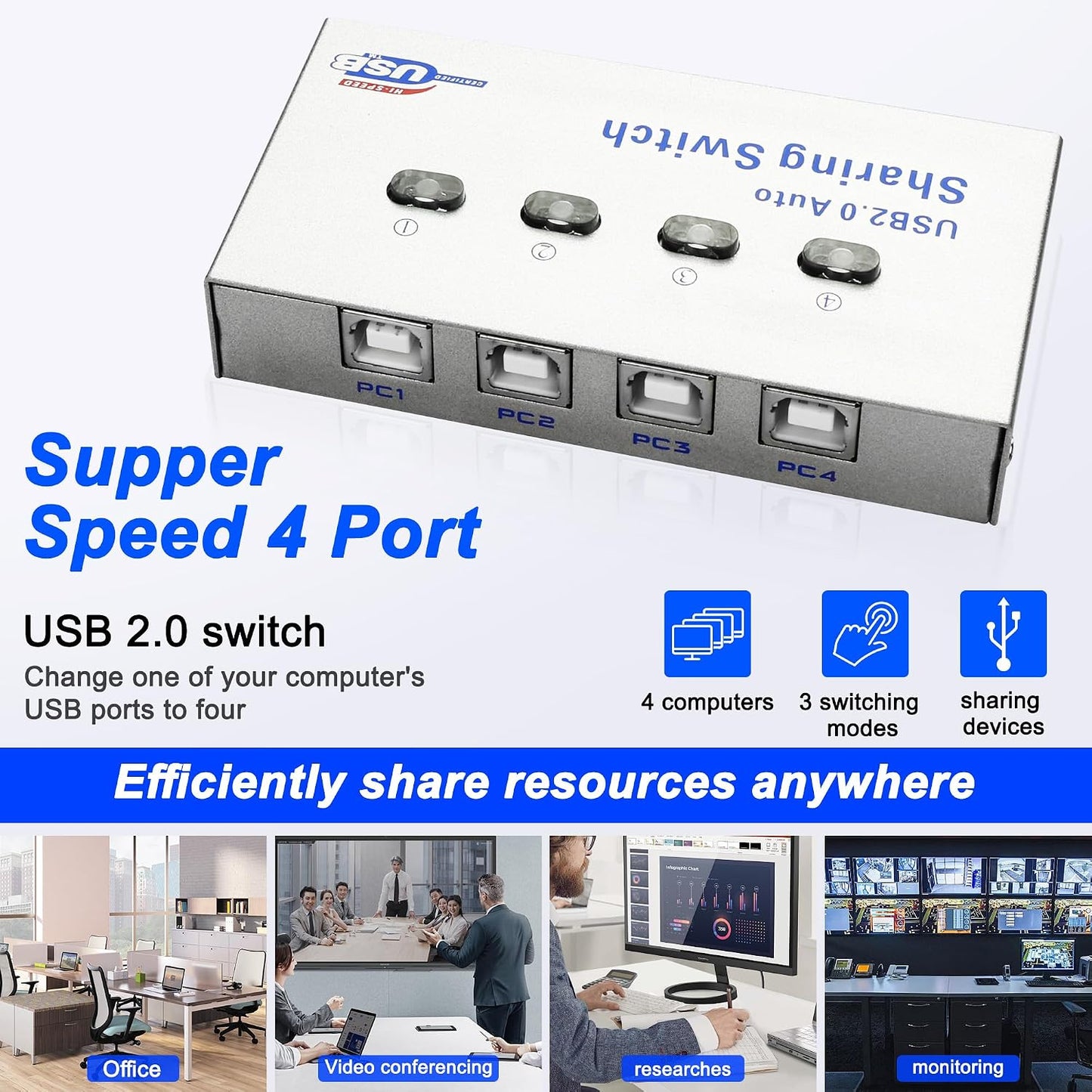 2.0 4 1 4 1 -1 XMSJSIY USB Sharing Switch Selector in Out Printer Sharer Switcher PC to Splitter Hub