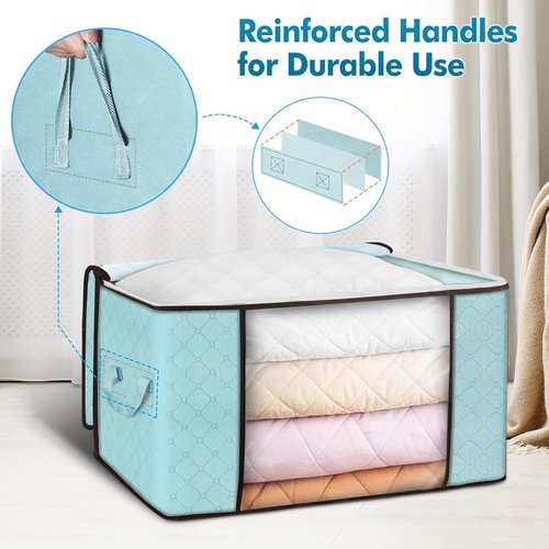 Budding Joy 90L Large Storage Bags - 8 Pack Foldable Closet Organizers for Clothes, Blankets & Toys (Blue)