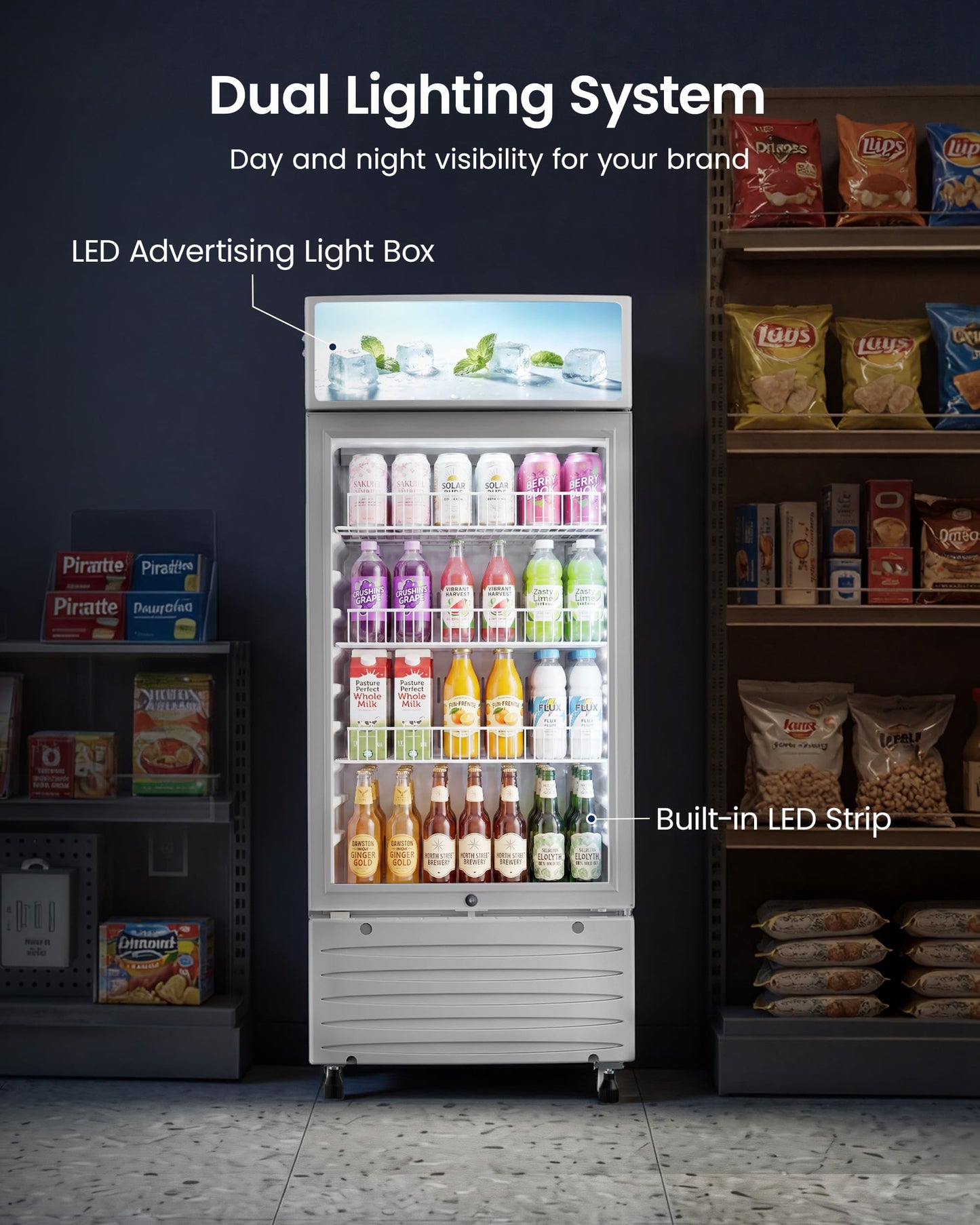 ICEVIVAL Commercial Beverage Refrigerator, 5.8 cu.ft Glass Door Drink Cooler with LED Lightbox & Lock, 32-50℉ Adjustable Temperature, ETL Certified Display Fridge for Bar, Restaurant & Shop