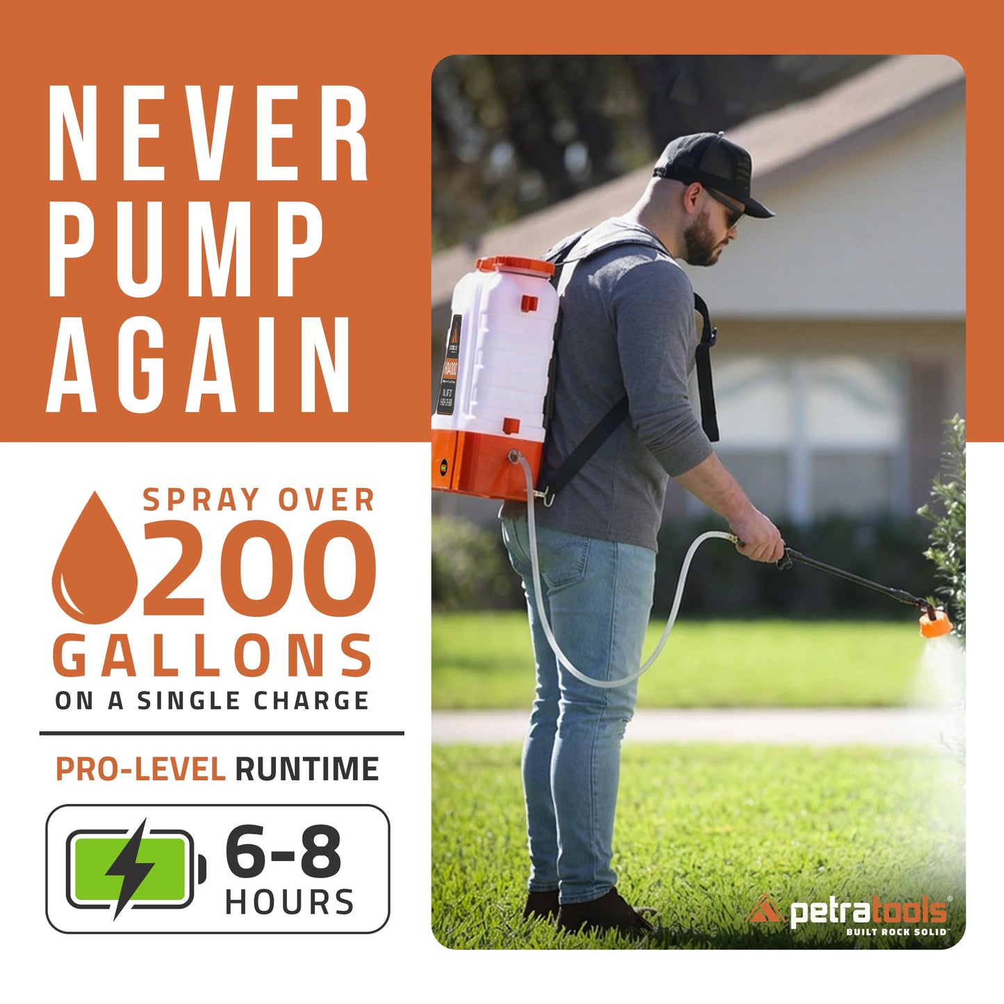 PetraTools Battery Powered Backpack Sprayer 4 Gallon - 6 Hours Long Battery Life & Padded Straps for Comfort - HD4000 Electric Backpack Garden Sprayer with 6 Spray Nozzles & 90PSI Adjustable Pressure