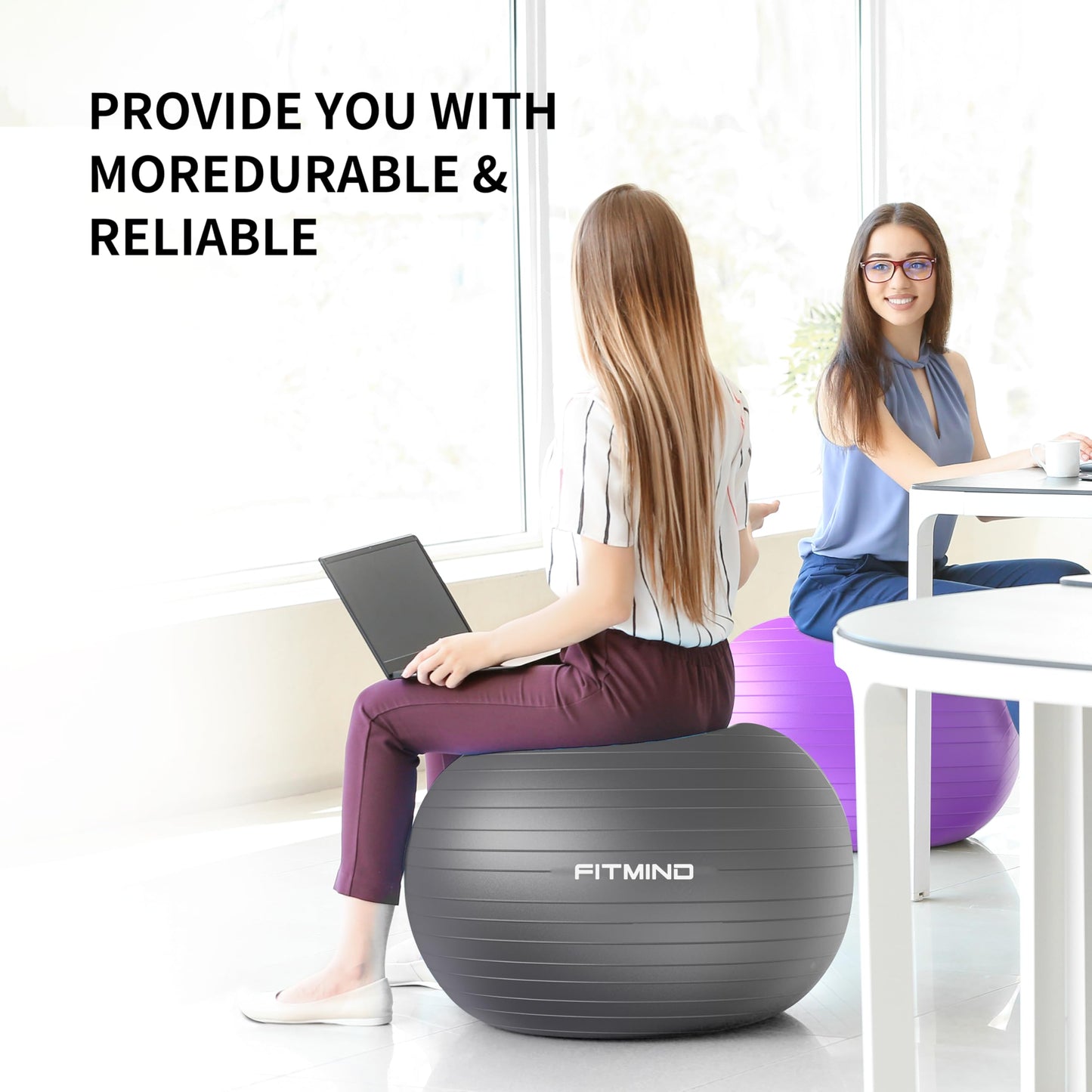 FITMIND_ Extra Thick Exercise Ball Yoga Ball 22in/26in/30in for Workout Pregnancy Stability,Anti-Burst and Slip Resistant Swiss Ball with Pump for Yoga, Pilates, Fitness,Birthing,Physical Therapy