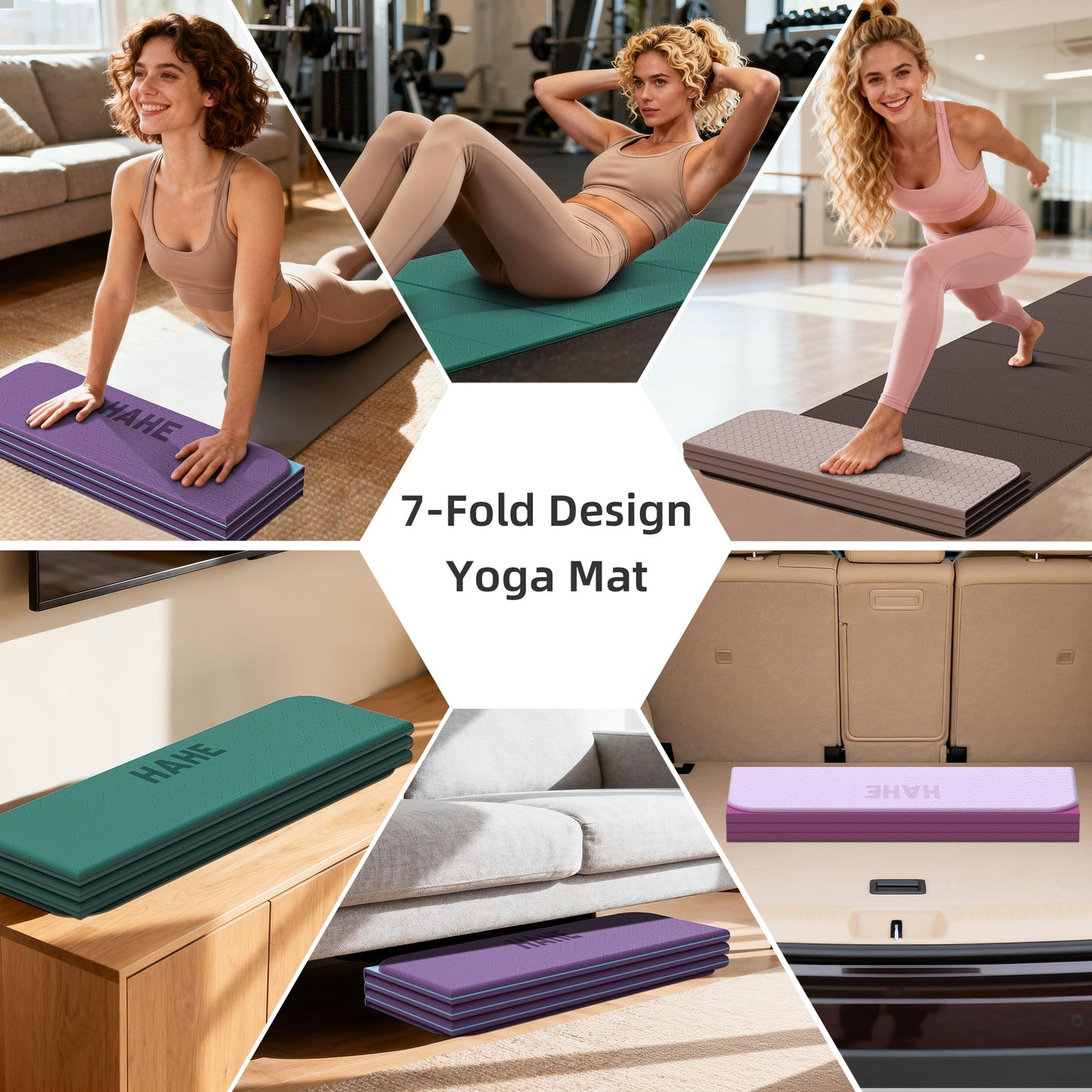 HAHE 7-Fold Design Extra Thick Yoga Mat 72"L x 24"W x 0.47",TPE Fitness Exercise Mats, Non-Slip Foldable Yoga Mat, High Density, Portable for Men & Women, Yoga, Pilates, Home Gym (Dark Green & Black)