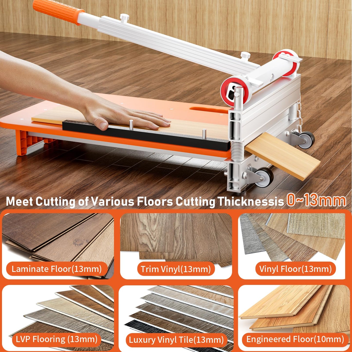 Heavy Laminate Floor Cutter with Replacement Blade, NAACOO 13“ Vinyl Floor Cutter with wheel,Vinyl Plank Cutter – Just 1 Step Meet Angle&Length Cutting,