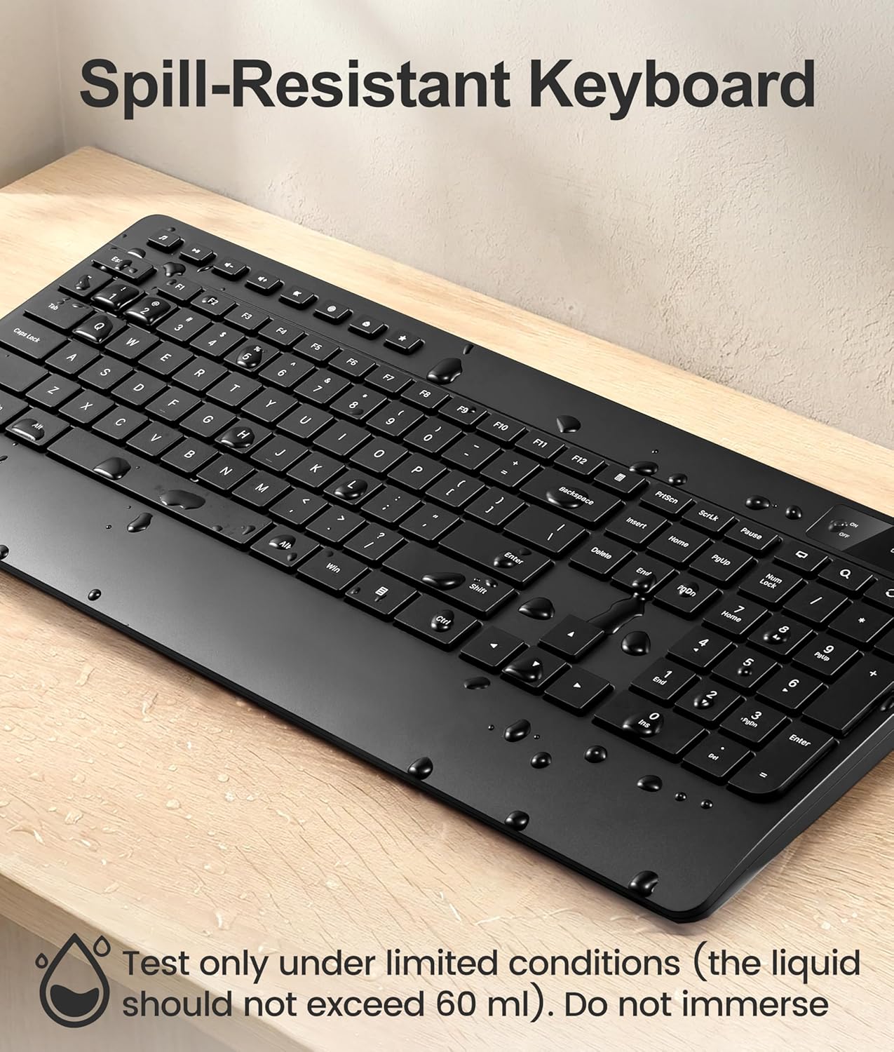 Hamile 3-Level 2.4GHz Quiet Wireless Keyboard and Mouse Combo DPI Silent Mouse, Full-Size Ergonomic Wrist Rest