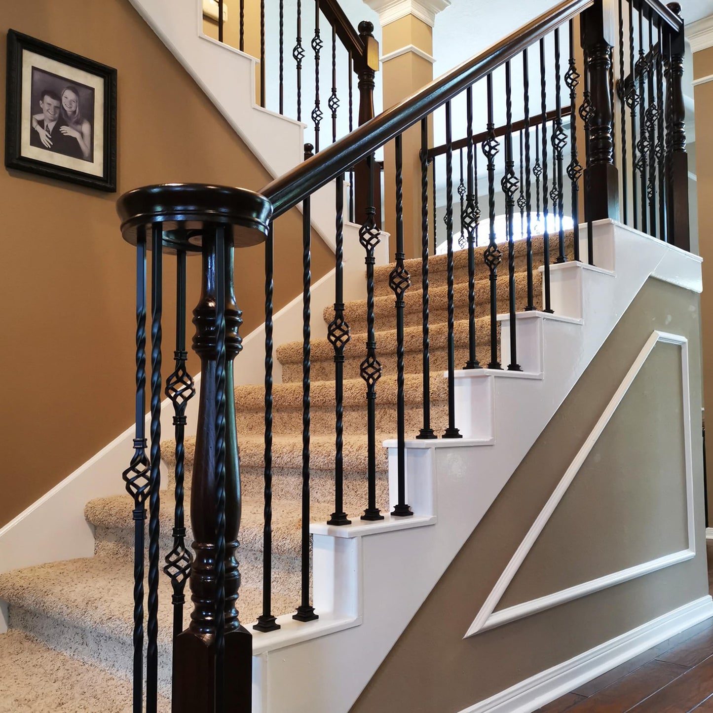Affordable Stair Parts Long Twist Iron Balusters – Contractor Pack of 15, 1/2" x 44" Metal Stair Spindles, Wrought Iron Stair Railing Balusters Satin Black Finish