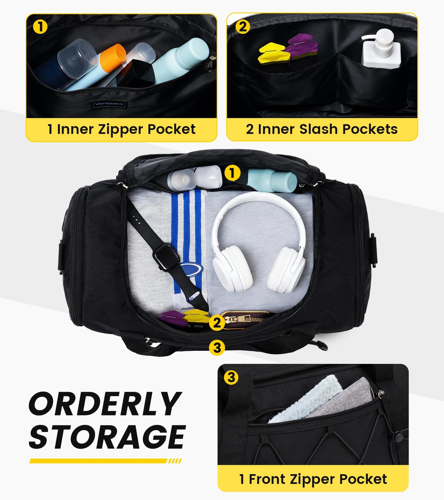 Vorspack Gym Bag for Men - 18 Inches Duffle Bag for Travel Duffel Bag with Shoe Compartment Lightweight Travel Bag for Gym Sports Overnight Weekender - Black