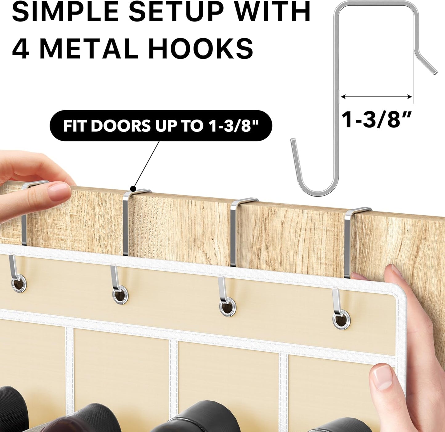 Simple Houseware 24 Pockets - Over The Door Hanging Shoe Organizer | Crystal Clear, Beige (64'' x 19'')