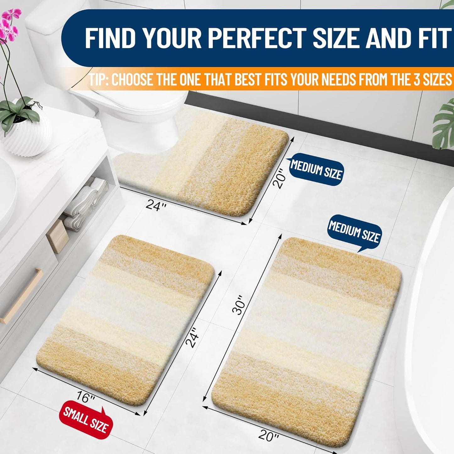OLANLY Large Bath Rug Mat - Extra Soft Microfiber with Rubber Backing | Quick Dry & Washable, Light Yellow 54x24